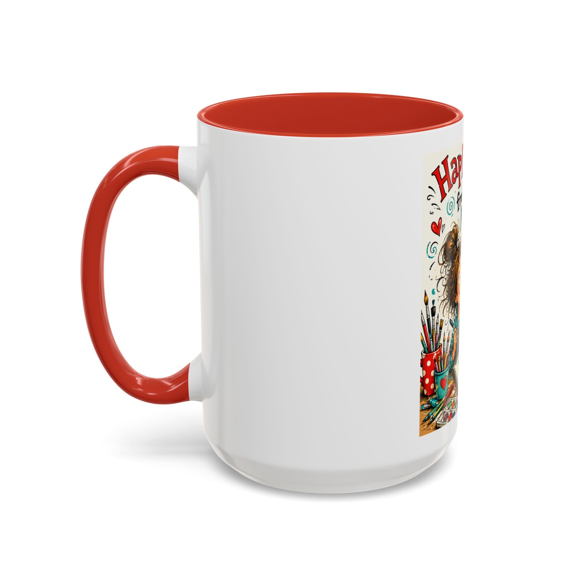 Art Supplies & My Cat Coffee Mug — "Happiness Comes From Art Supplies and My Cat" Accent Mug