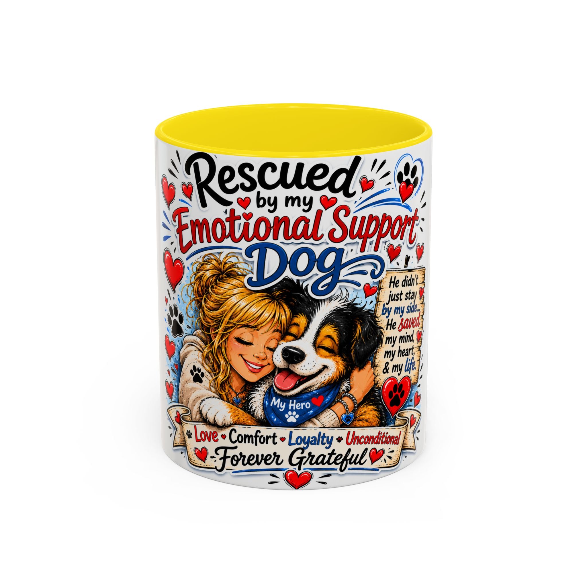 Rescued by My Emotional Support Dog Accent Coffee Mug – Appreciation Gift for Dog Lovers
