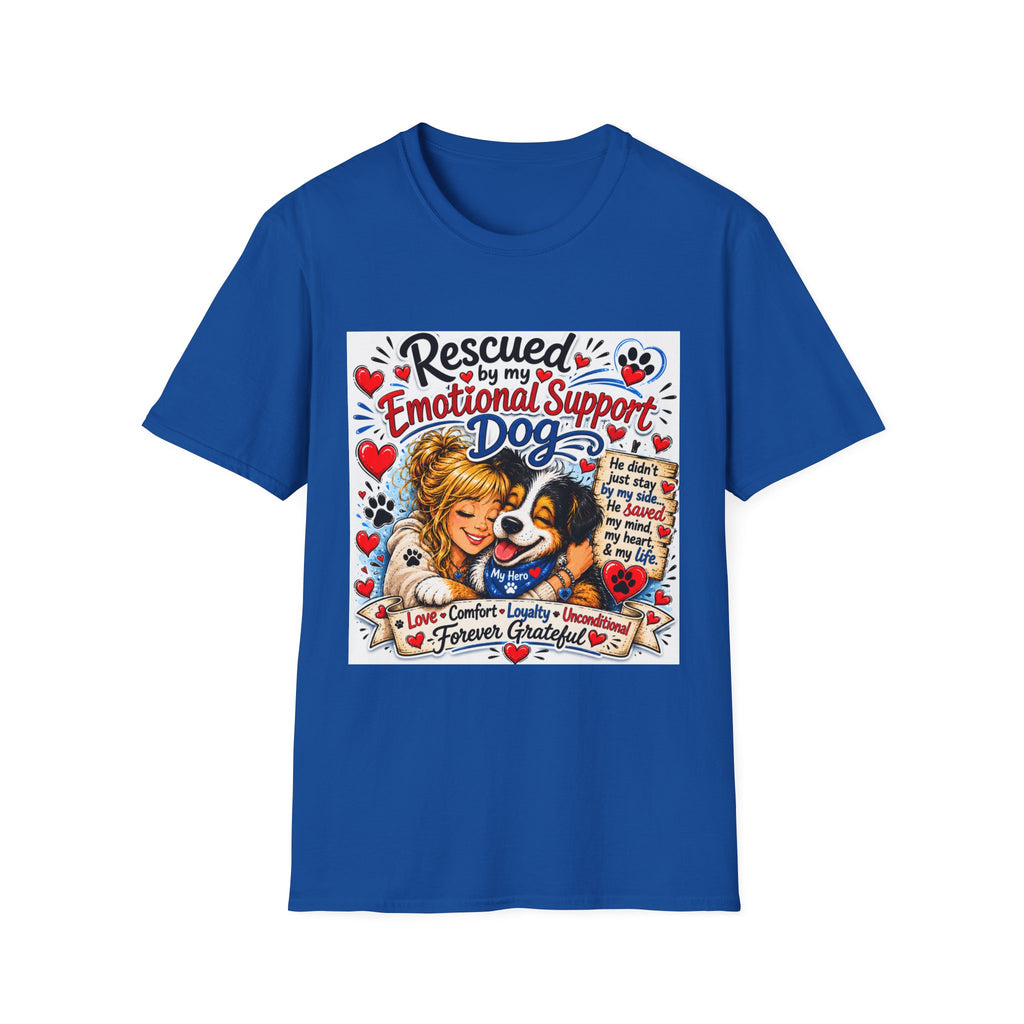 Emotional Support Dog T-Shirt — "Rescued by My Emotional Support Dog" Graphic Tee