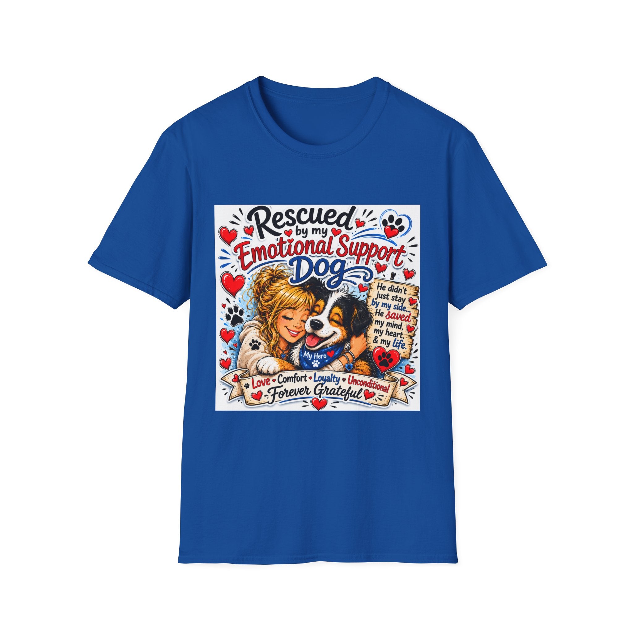 Emotional Support Dog T-Shirt — "Rescued by My Emotional Support Dog" Graphic Tee