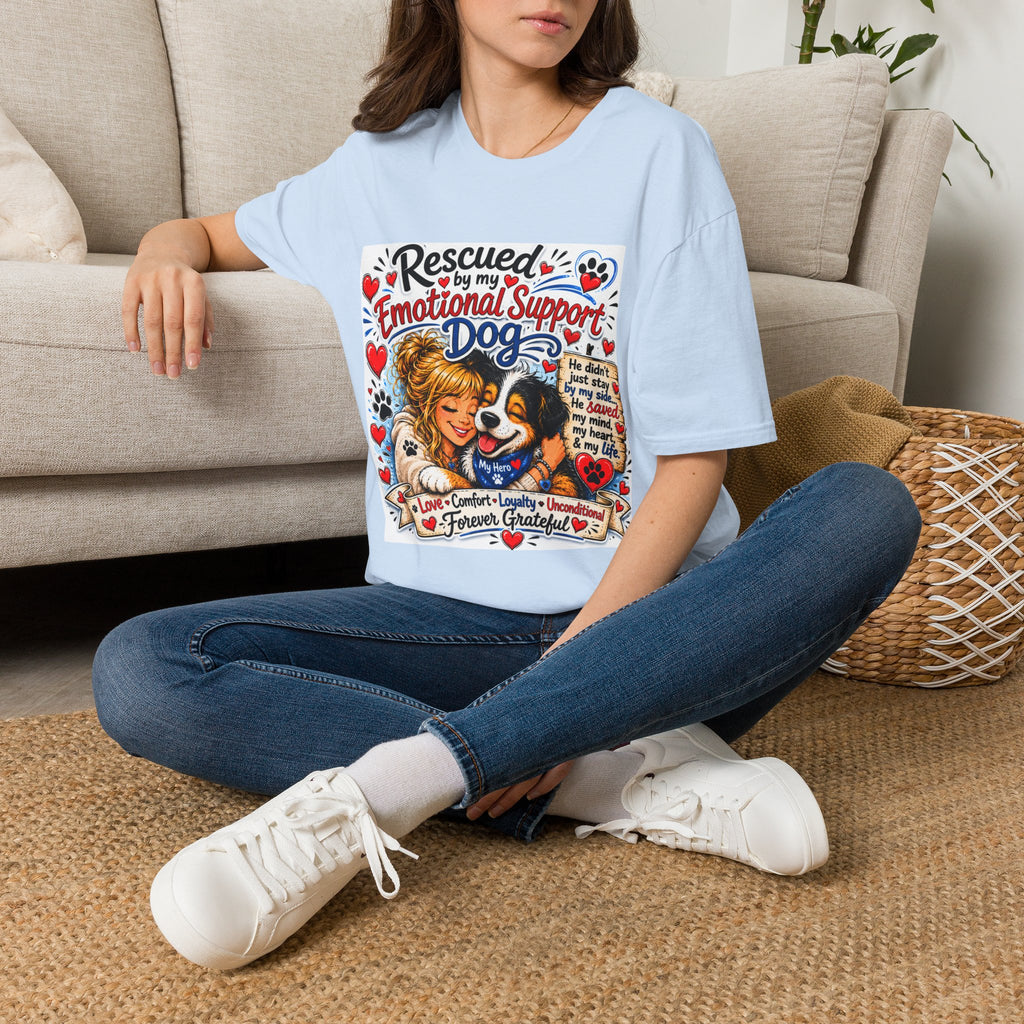 Emotional Support Dog T-Shirt — "Rescued by My Emotional Support Dog" Graphic Tee