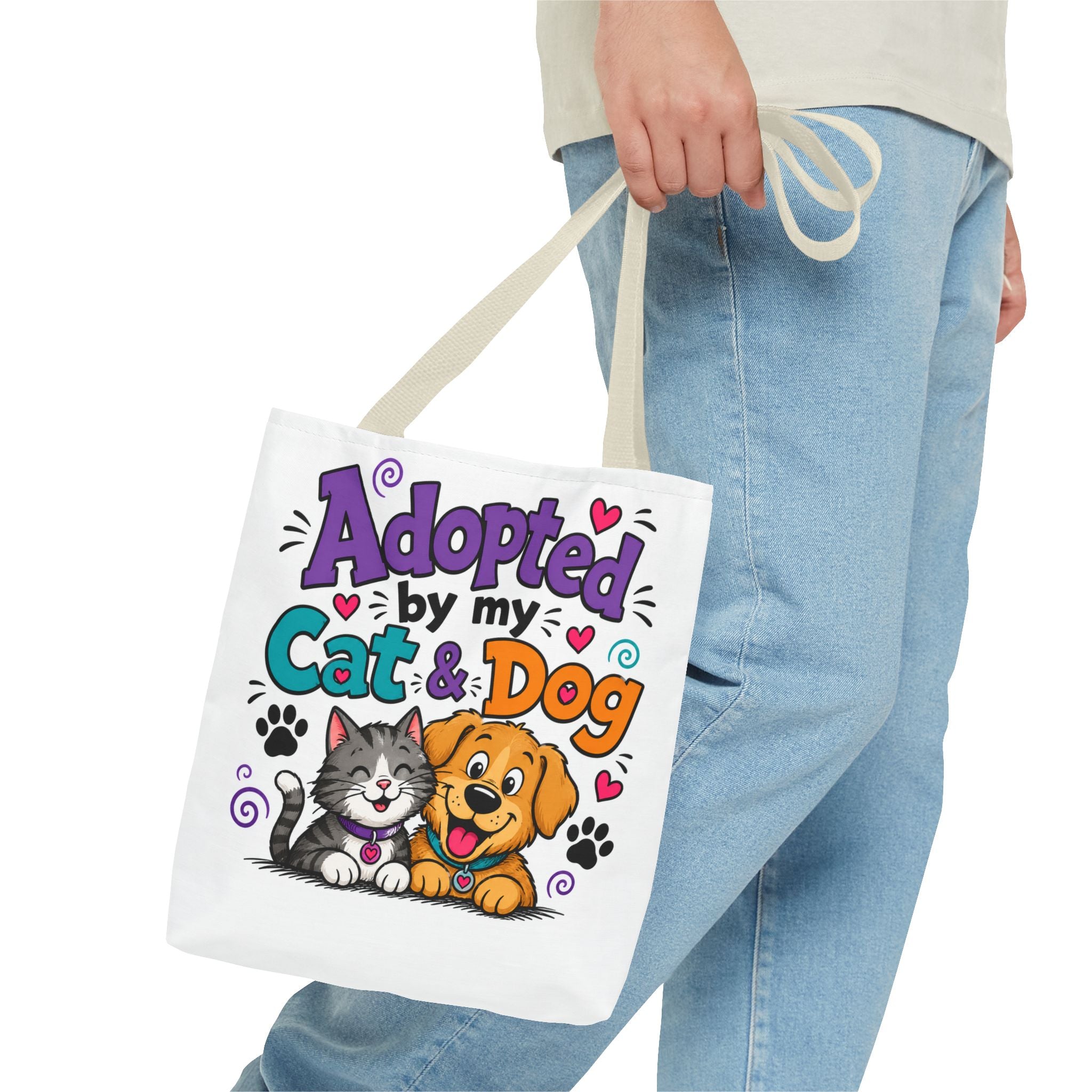 Adopted by My Cat & Dog Tote Bag — Cute Pet Rescue Reusable Shopper