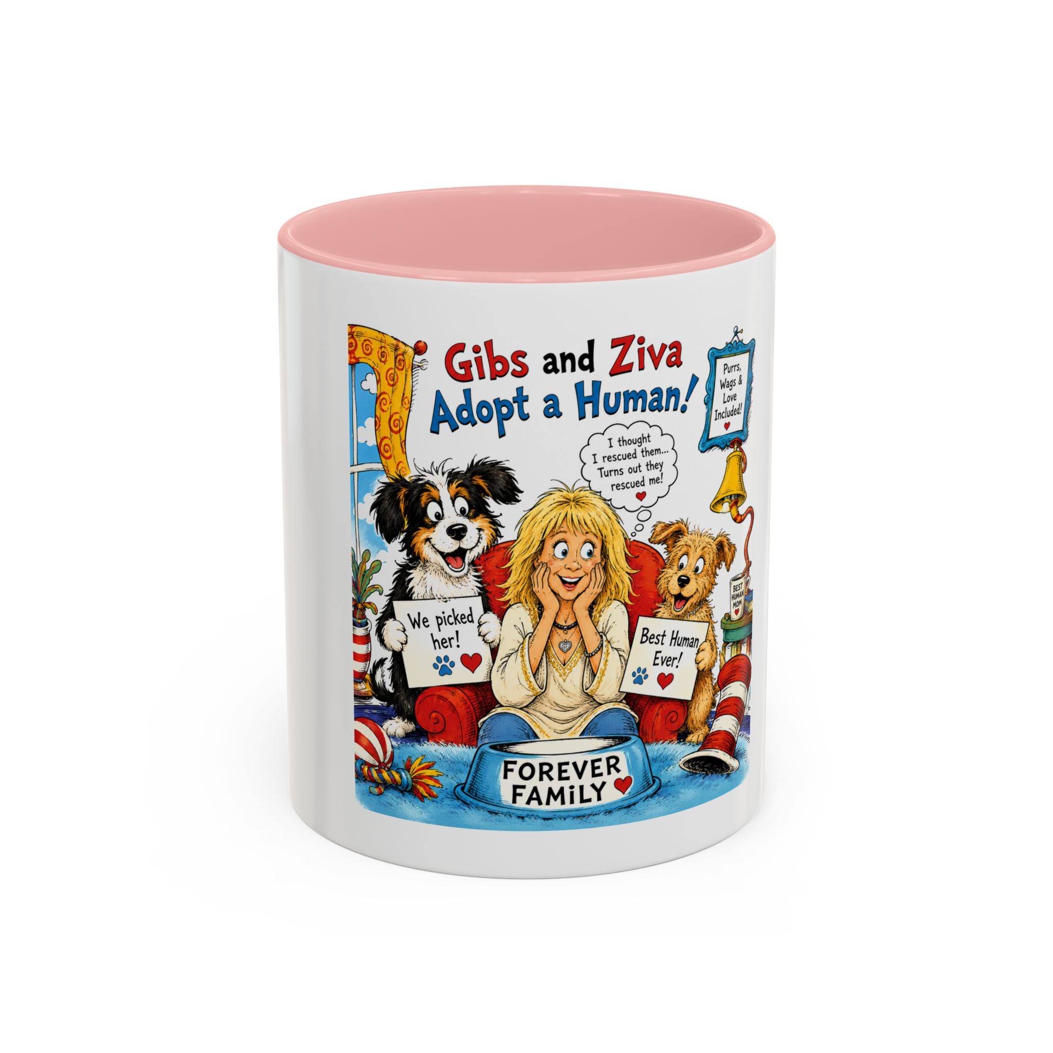 Adopt a Human Coffee Mug - 'Gibs and Ziva Adopt a Human' Cute Pet Rescue Design (11/15oz)