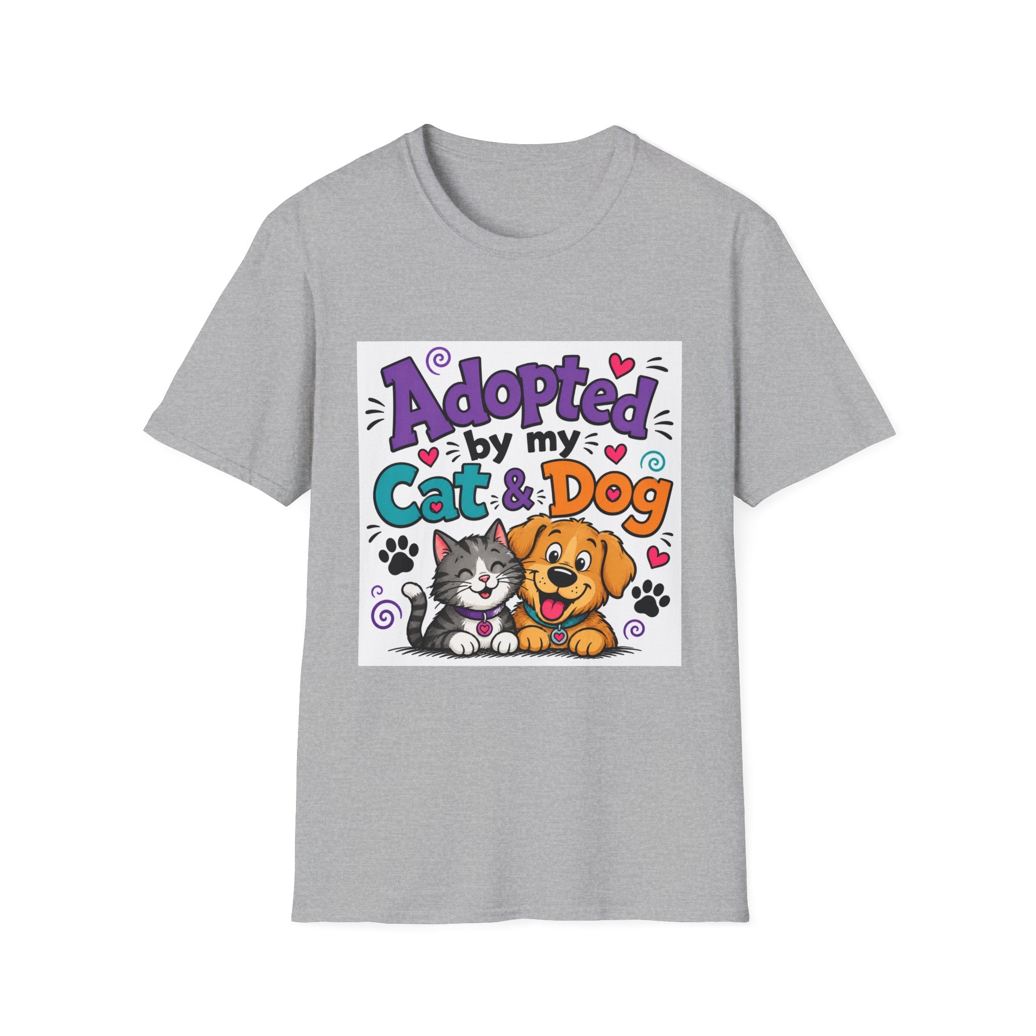 Adopted By My Cat & Dog T-Shirt — Cute Pet Rescue Tee for Animal Lovers