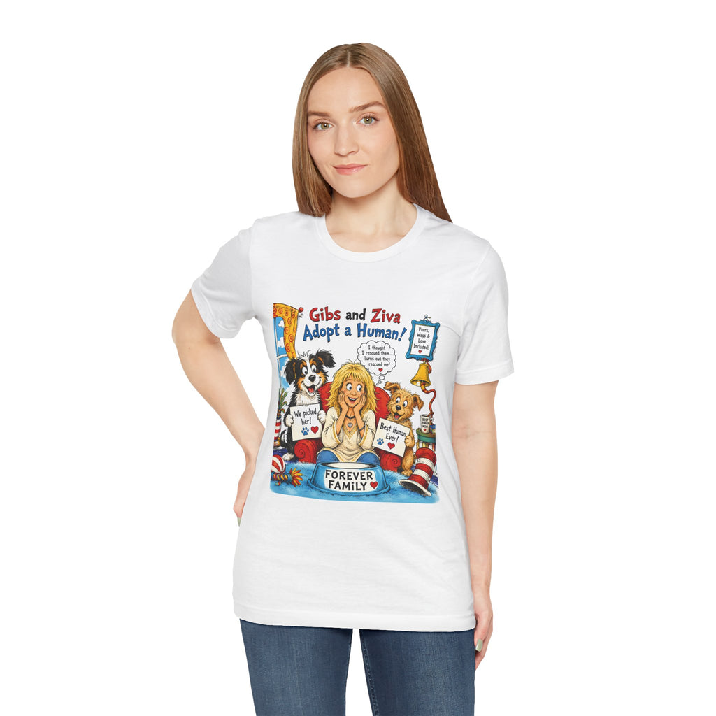 Adopt a Human Tee — 'Gibs and Ziva Adopt a Human' Funny Pet Rescue T-Shirt