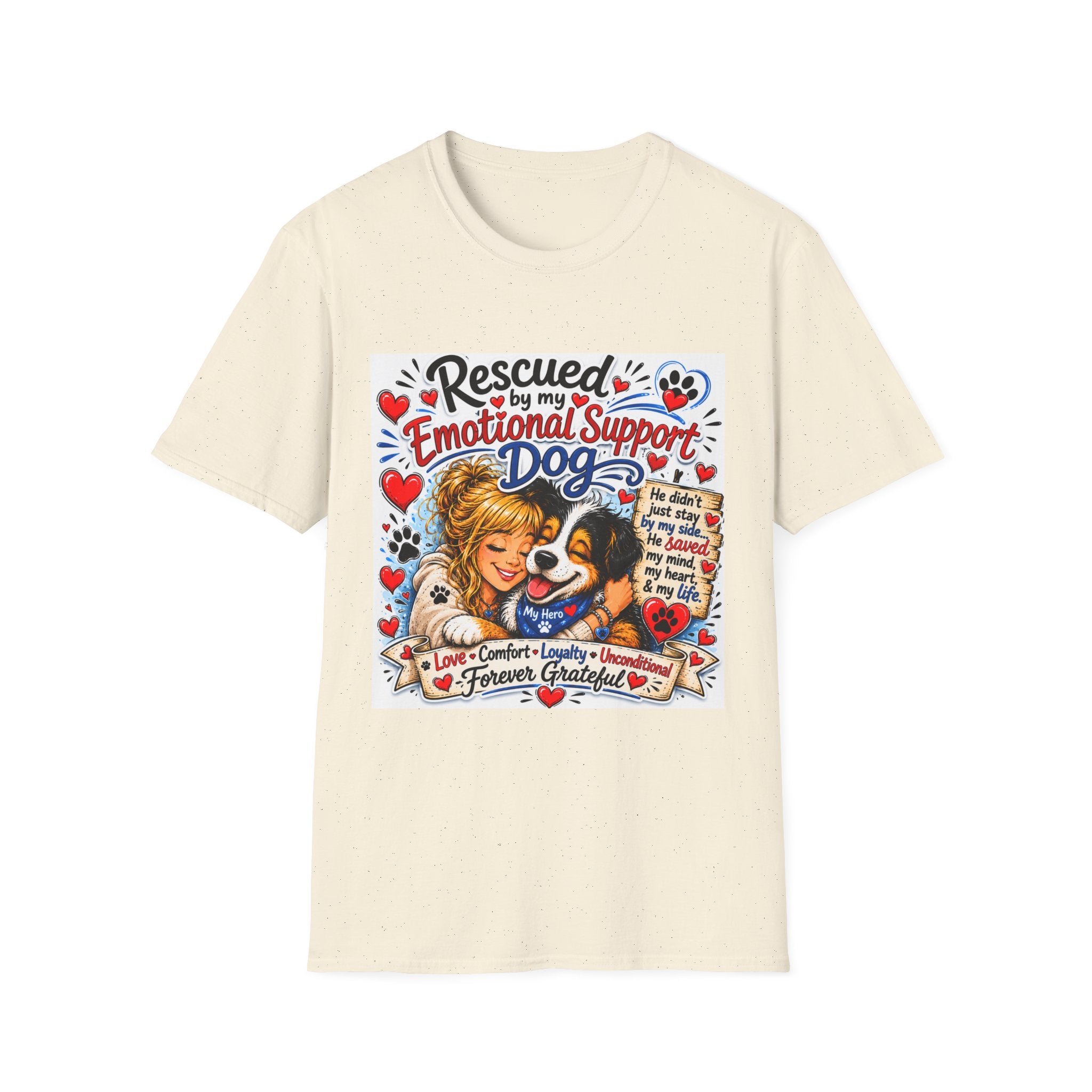 Emotional Support Dog T-Shirt — "Rescued by My Emotional Support Dog" Graphic Tee