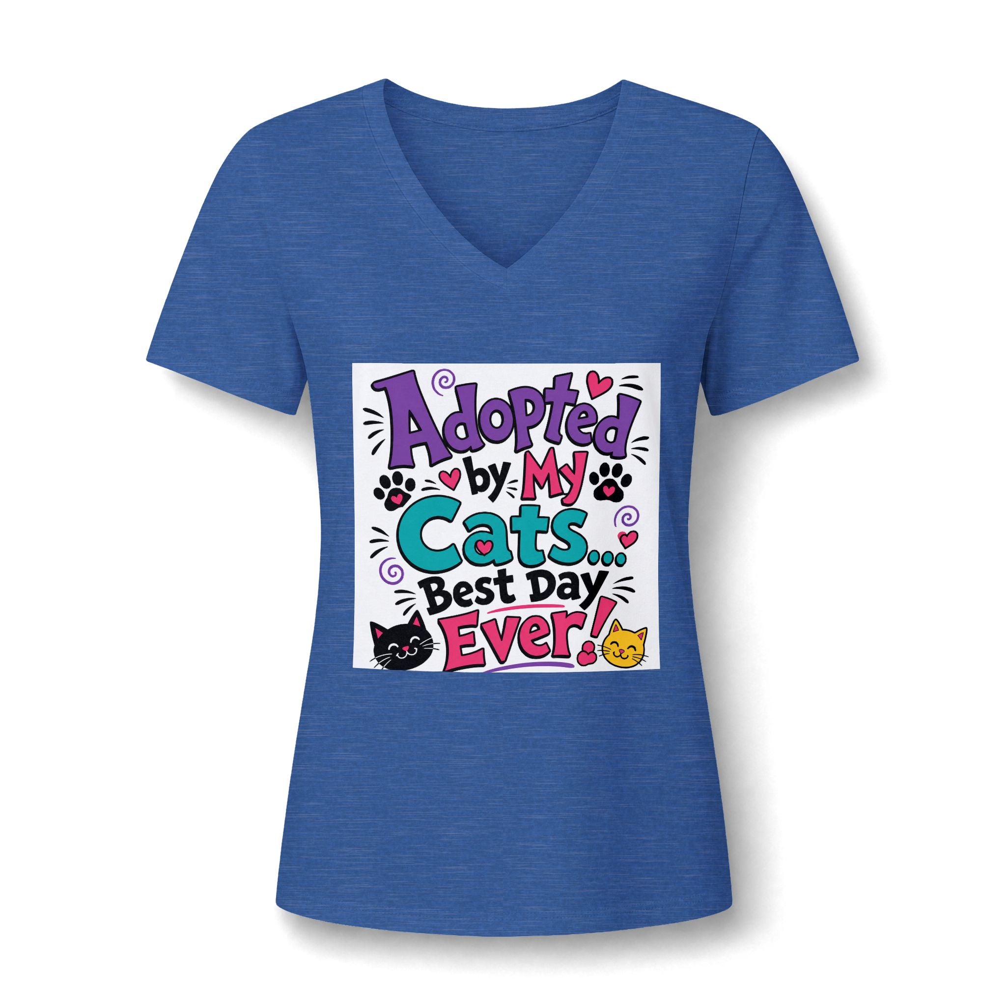 Adopted by My Cats V-Neck Tee — "Best Day Ever" Cat Mom Shirt