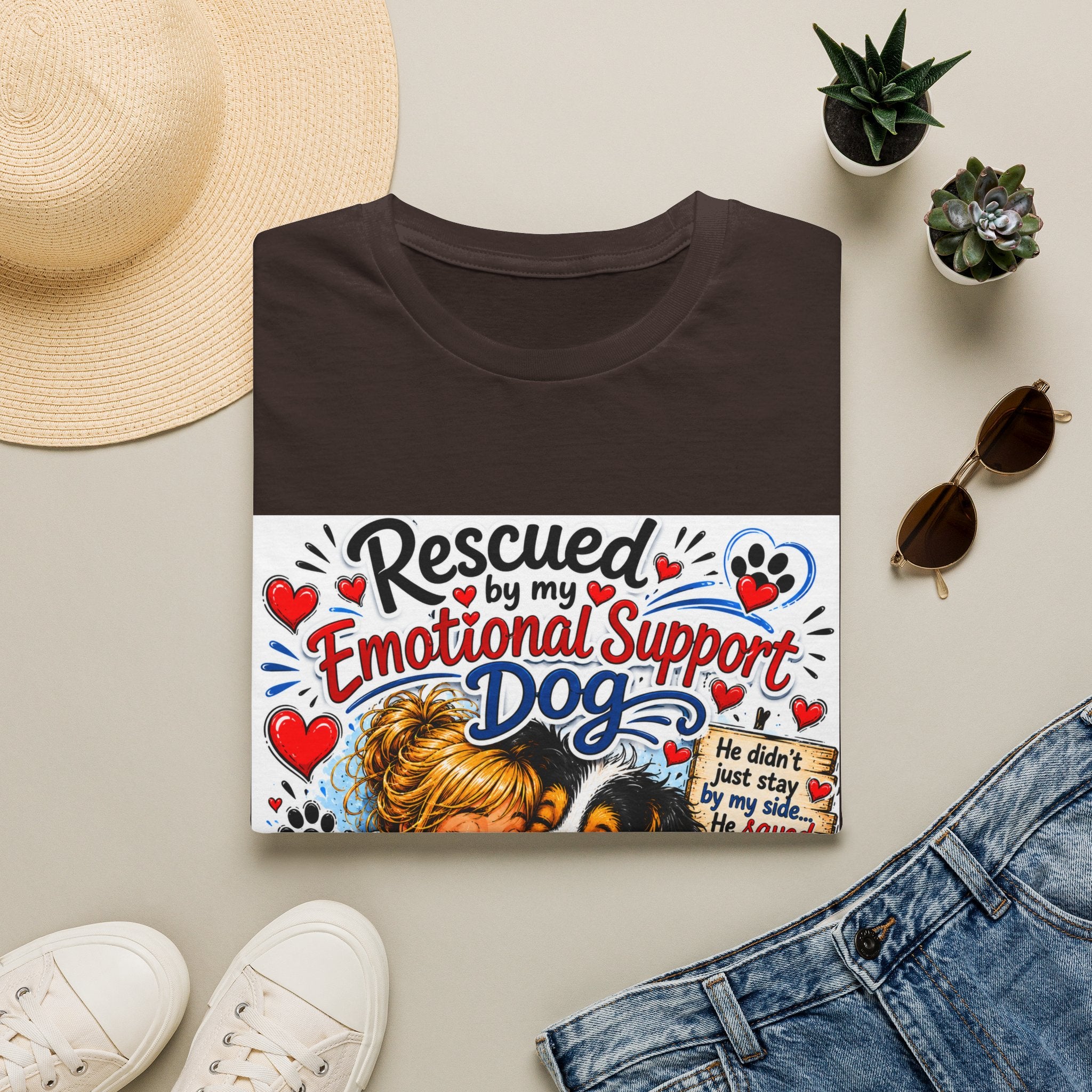 Emotional Support Dog T-Shirt — "Rescued by My Emotional Support Dog" Graphic Tee
