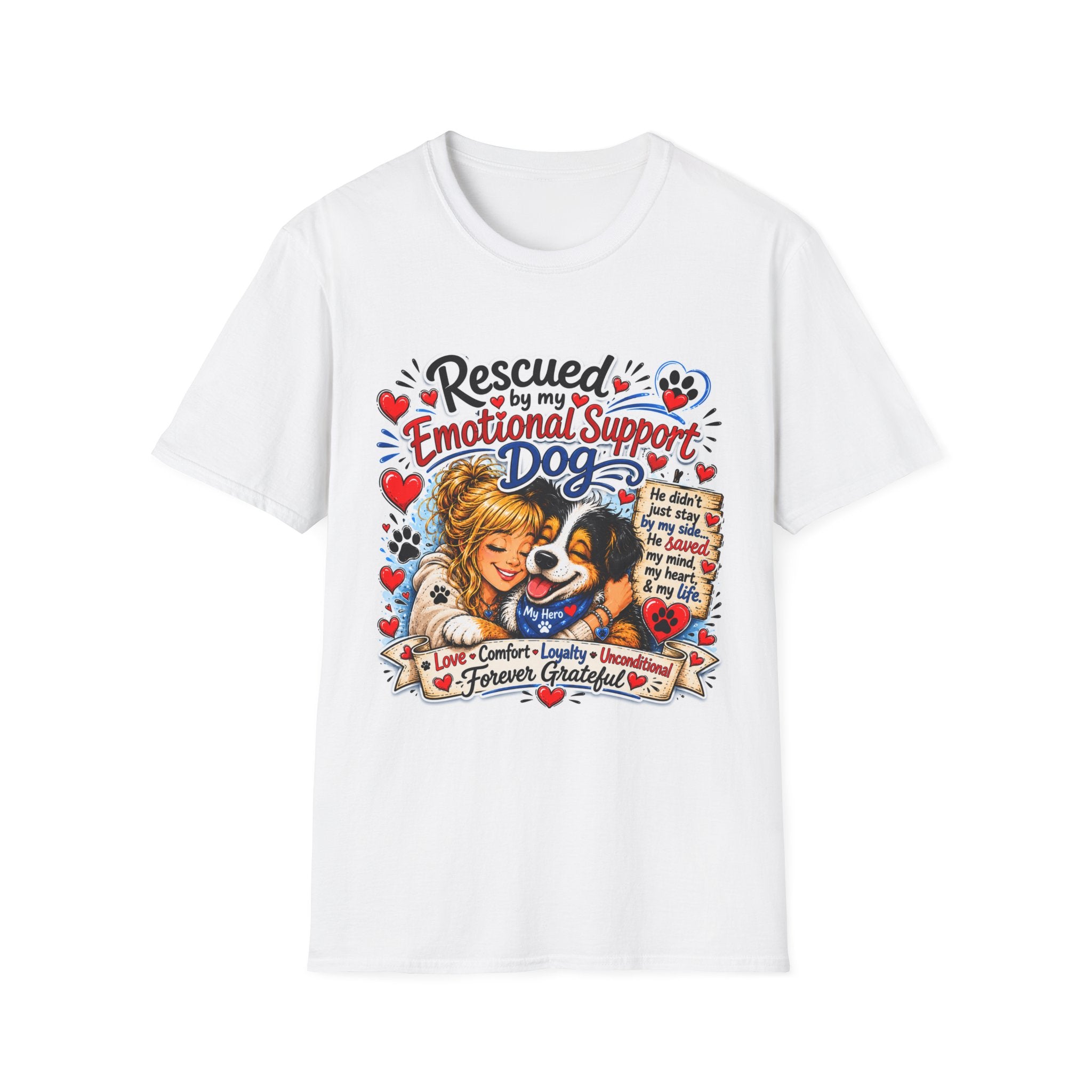 Emotional Support Dog T-Shirt — "Rescued by My Emotional Support Dog" Graphic Tee