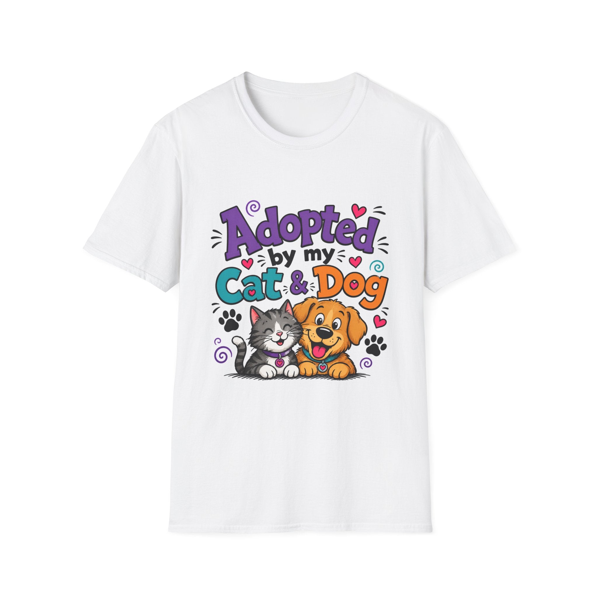 Adopted By My Cat & Dog T-Shirt — Cute Pet Rescue Tee for Animal Lovers