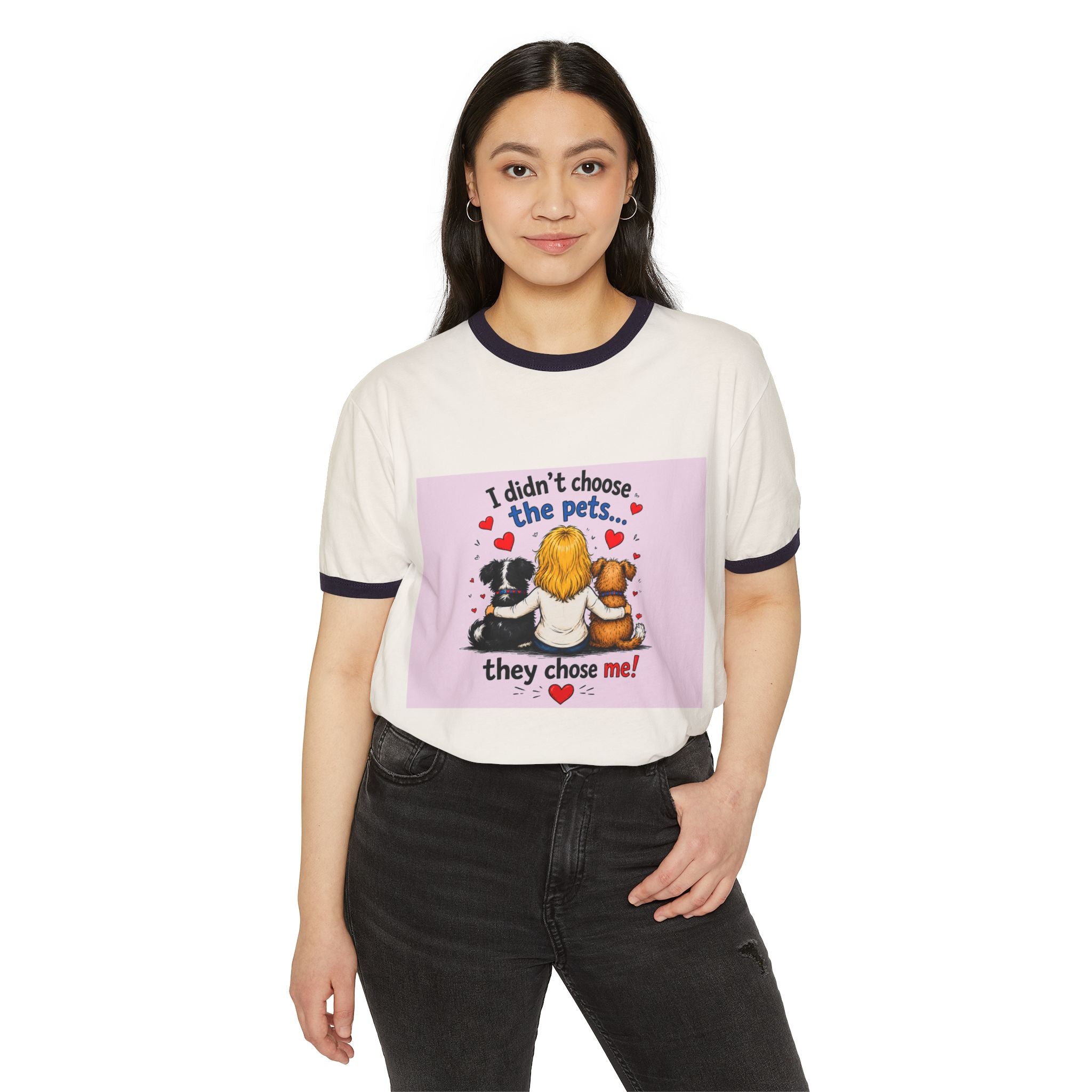 Dog Cat Lover Ringer T-Shirt — “I didn’t choose the pets… they chose me!”