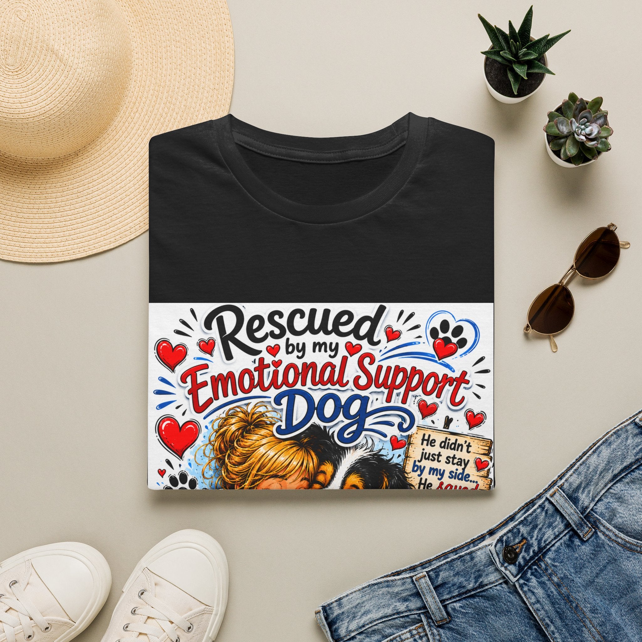 Emotional Support Dog T-Shirt — "Rescued by My Emotional Support Dog" Graphic Tee