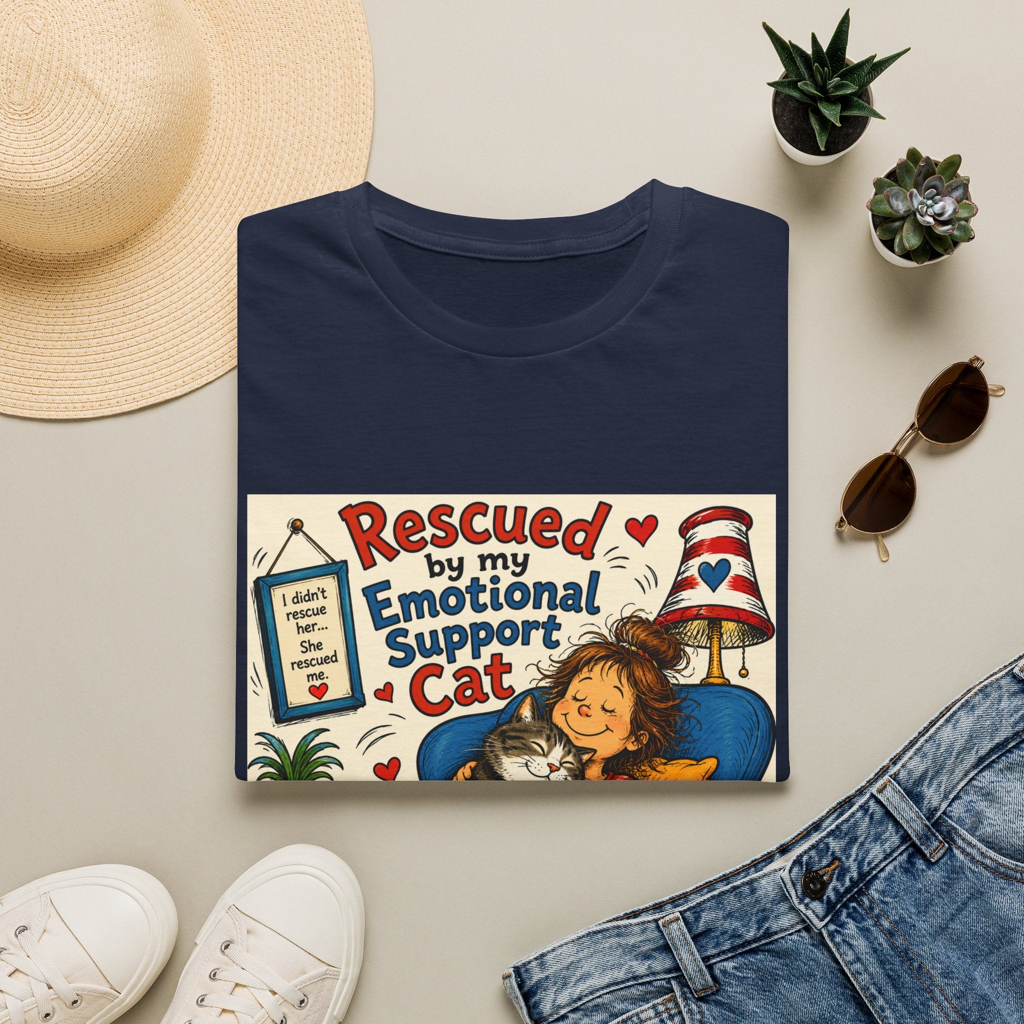 Emotional Support Cat T-Shirt — Rescued by My Emotional Support Cat Graphic Tee