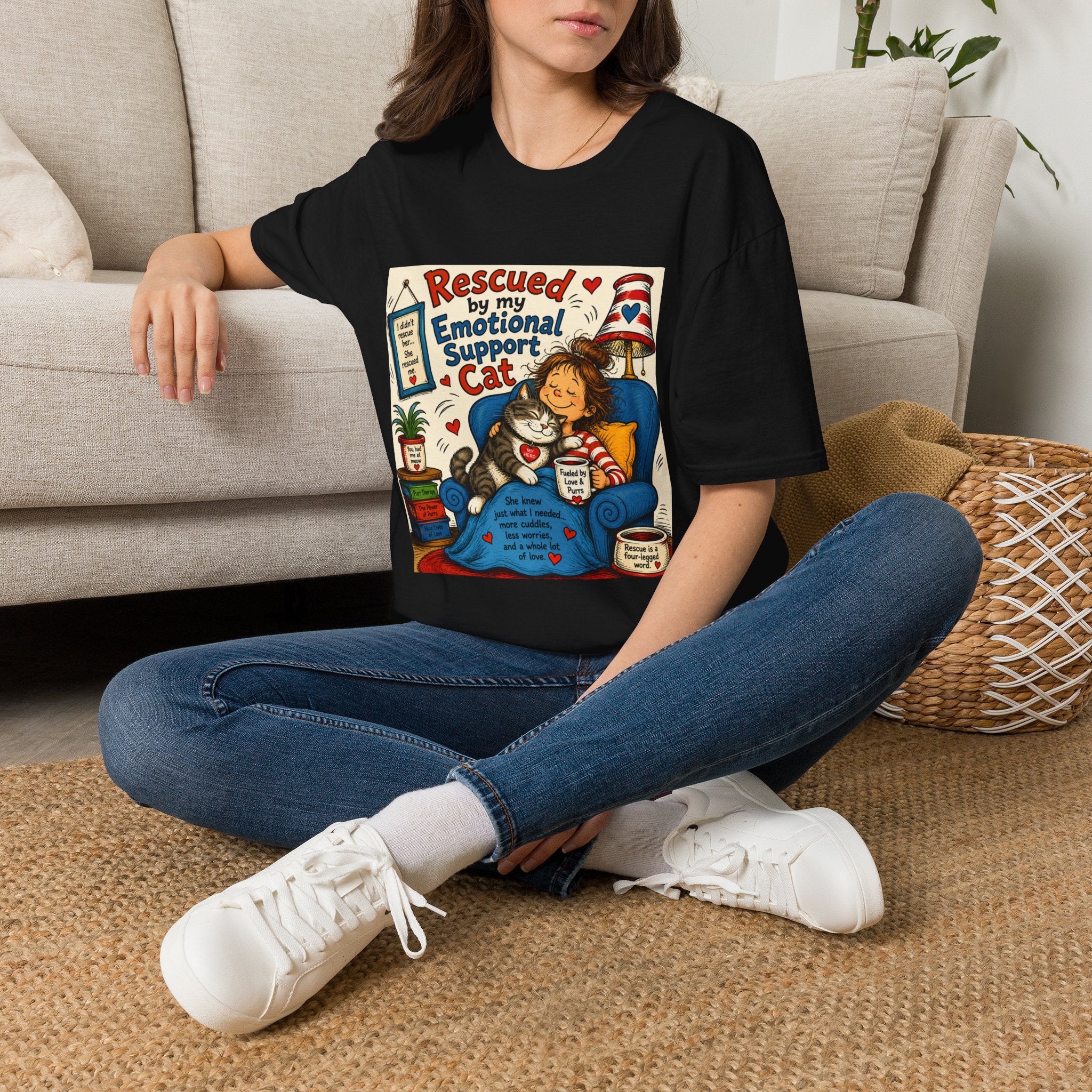 Emotional Support Cat T-Shirt — Rescued by My Emotional Support Cat Graphic Tee