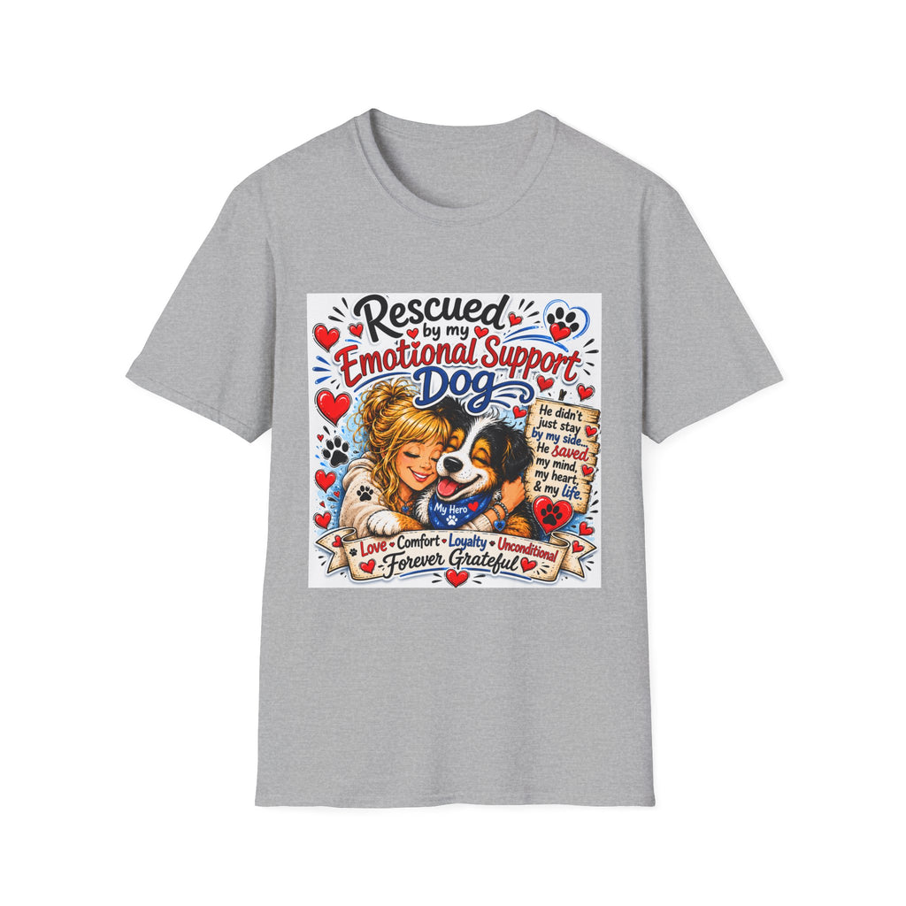 Emotional Support Dog T-Shirt — "Rescued by My Emotional Support Dog" Graphic Tee