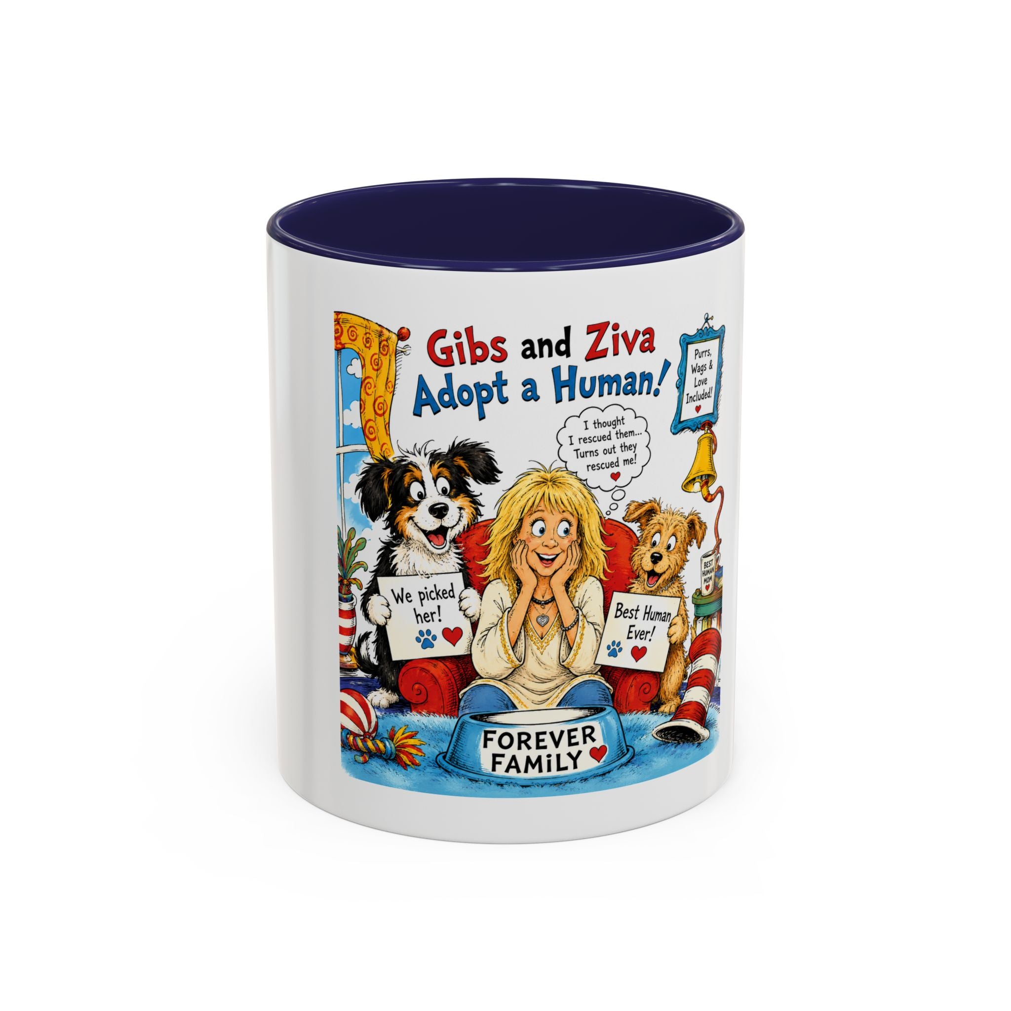 Adopt a Human Coffee Mug - 'Gibs and Ziva Adopt a Human' Cute Pet Rescue Design (11/15oz)