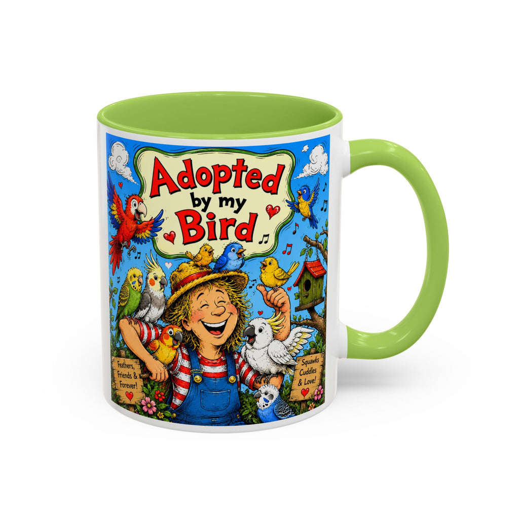 Adopted by My Bird Coffee Mug – Colorful Parrot & Bird Lover Accent Mug (11/15oz)