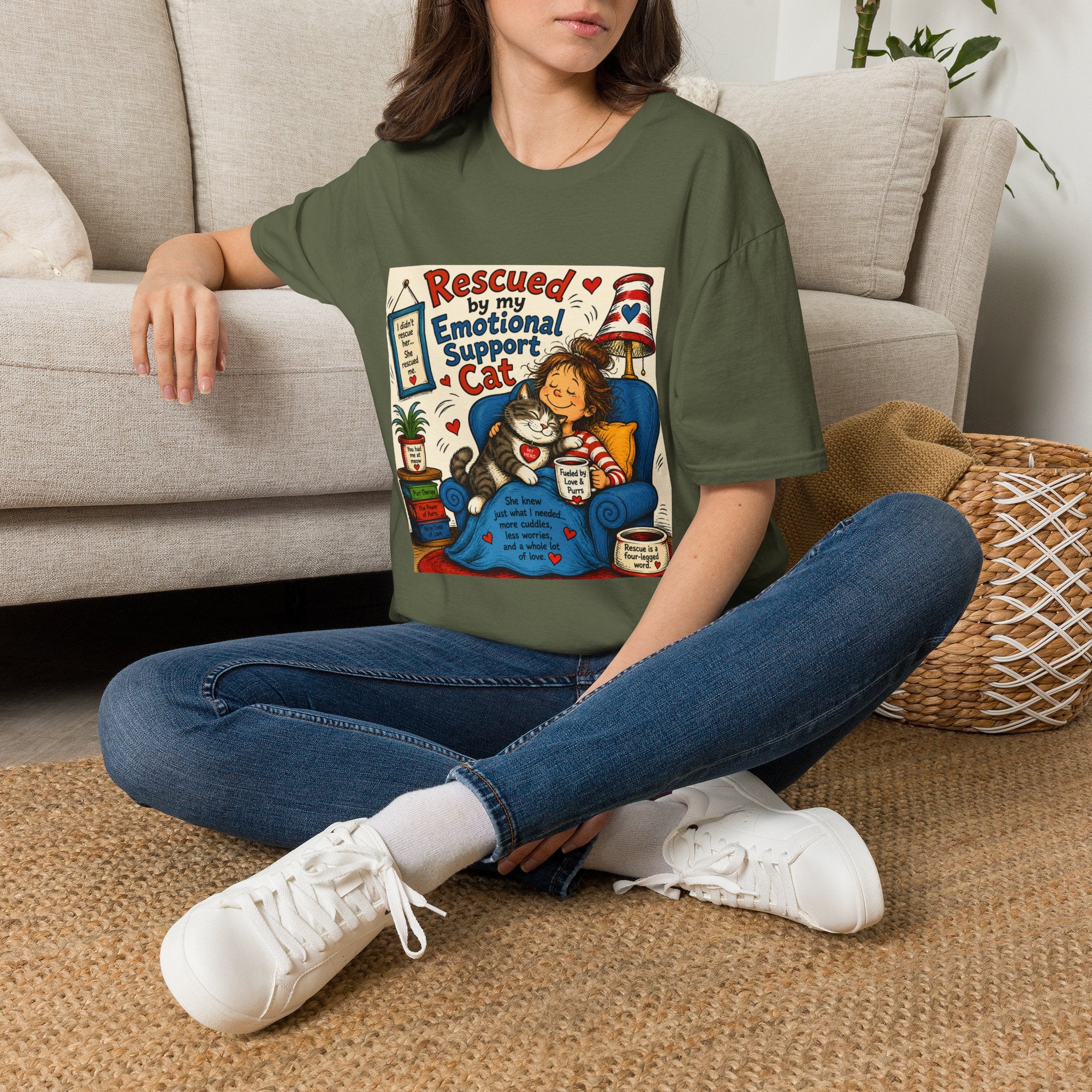 Emotional Support Cat T-Shirt — Rescued by My Emotional Support Cat Graphic Tee