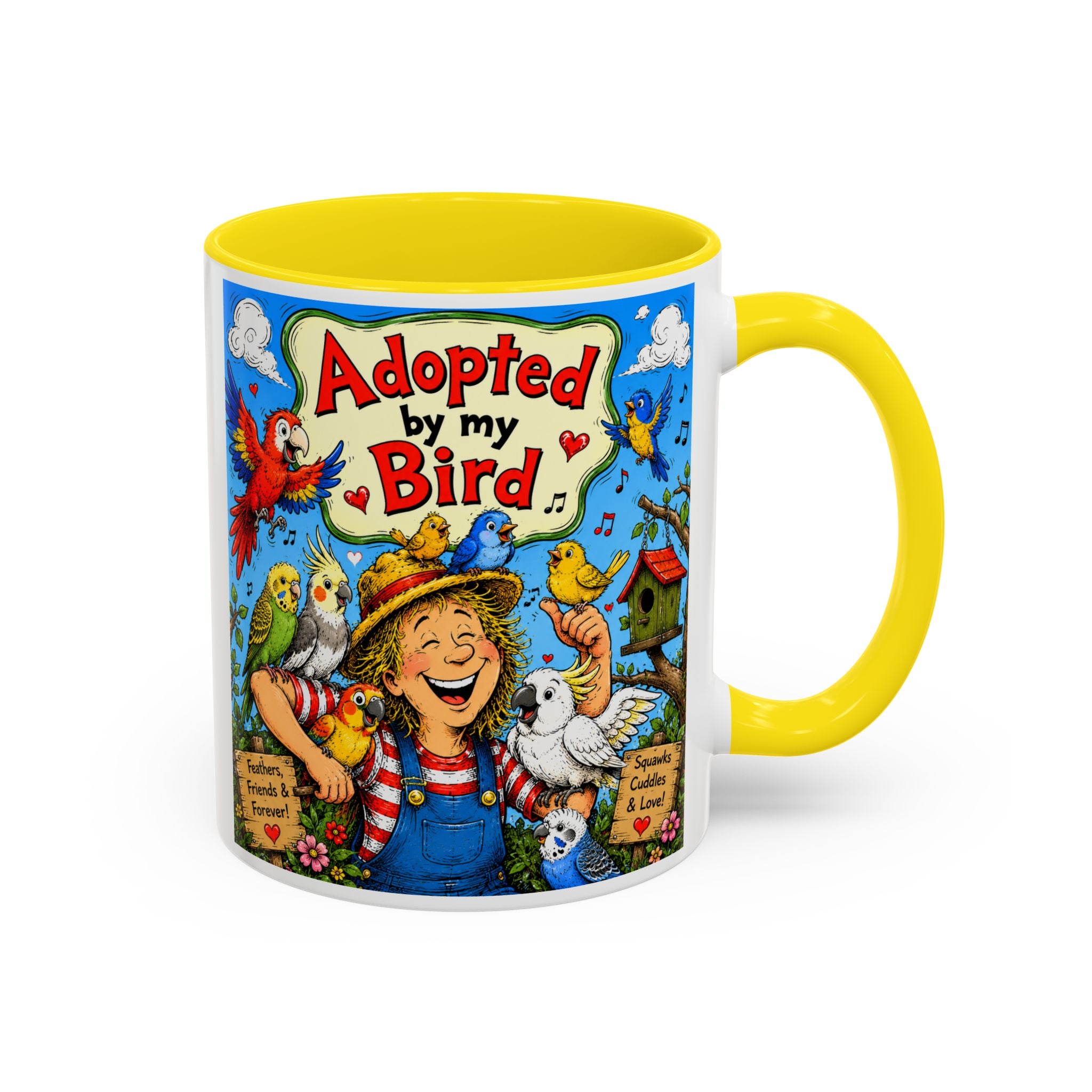 Adopted by My Bird Coffee Mug – Colorful Parrot & Bird Lover Accent Mug (11/15oz)