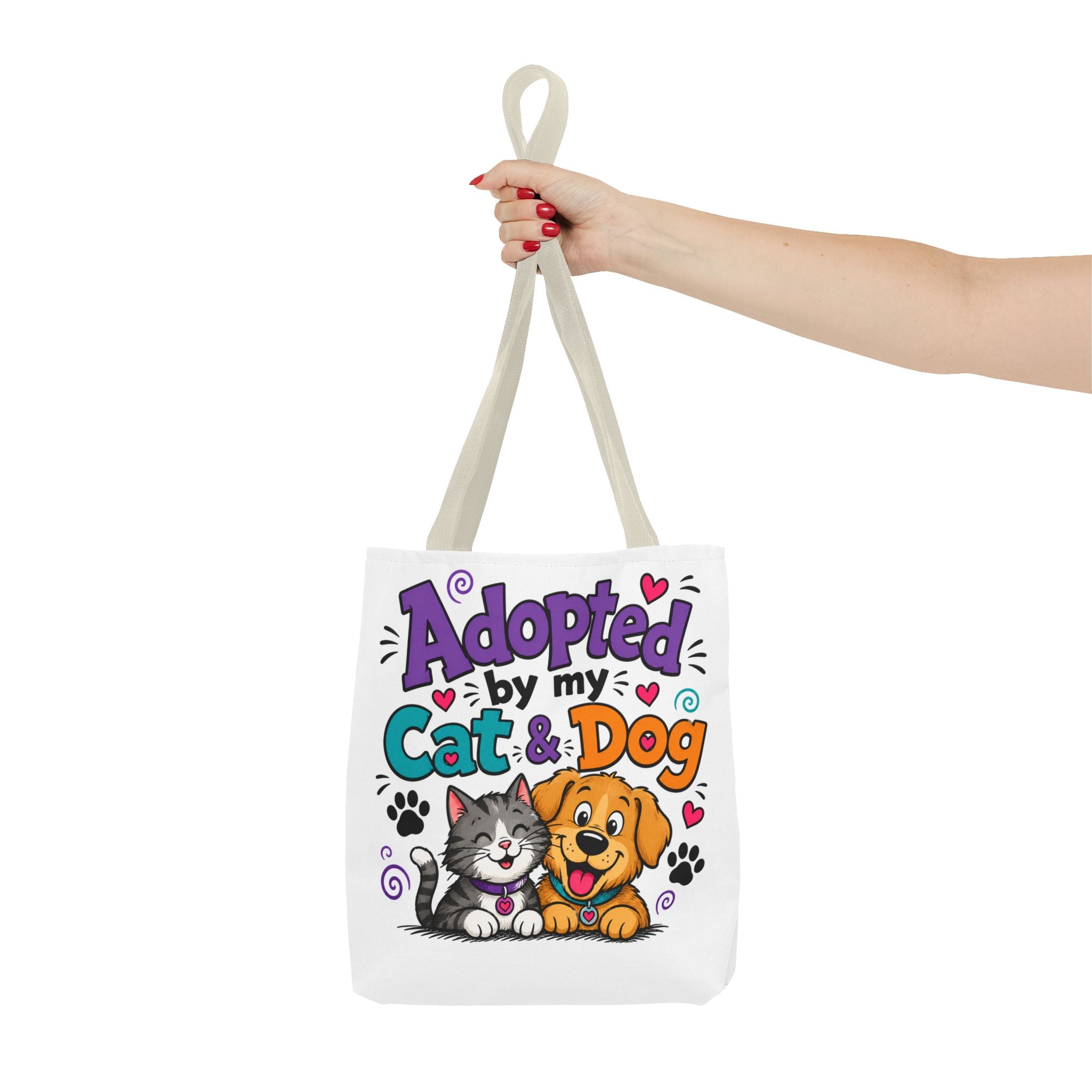 Adopted by My Cat & Dog Tote Bag — Cute Pet Rescue Reusable Shopper