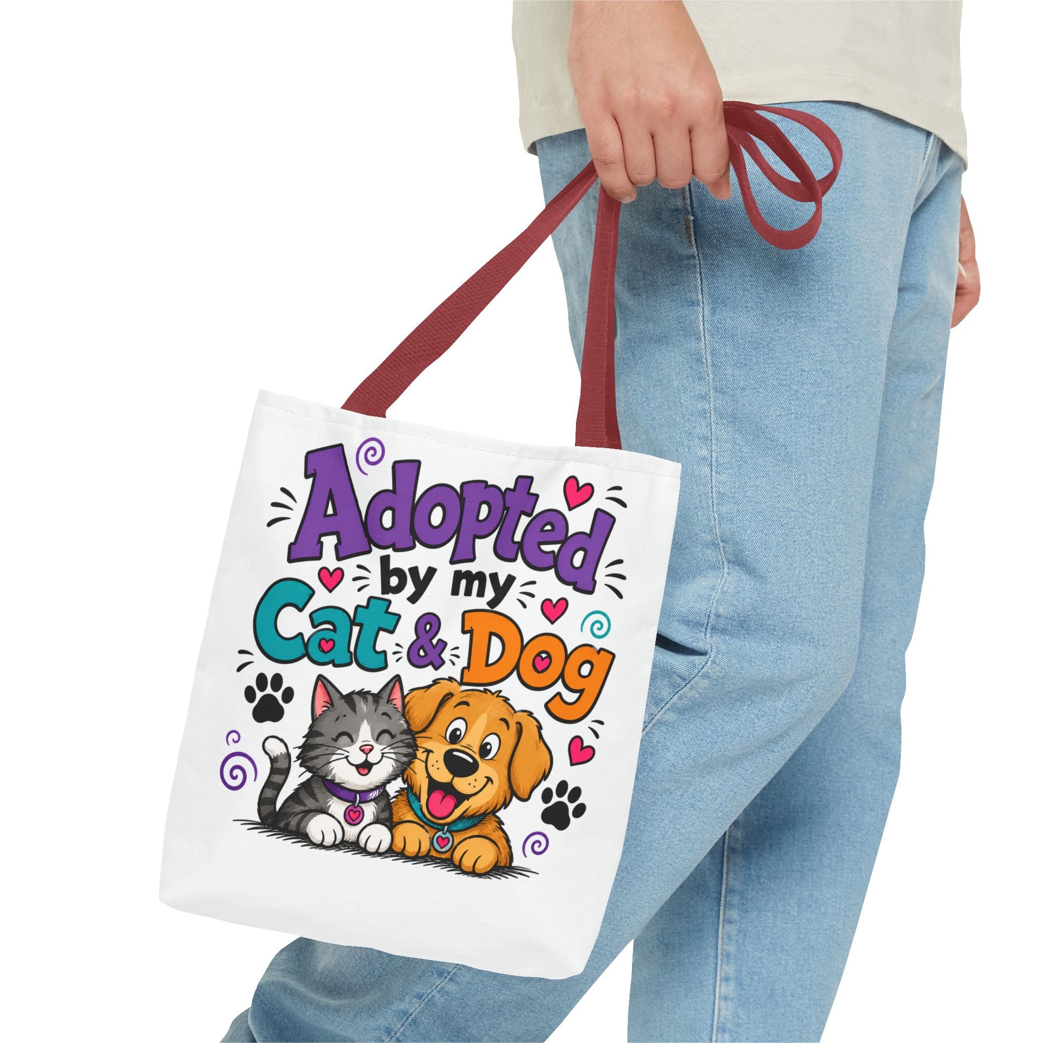 Adopted by My Cat & Dog Tote Bag — Cute Pet Rescue Reusable Shopper