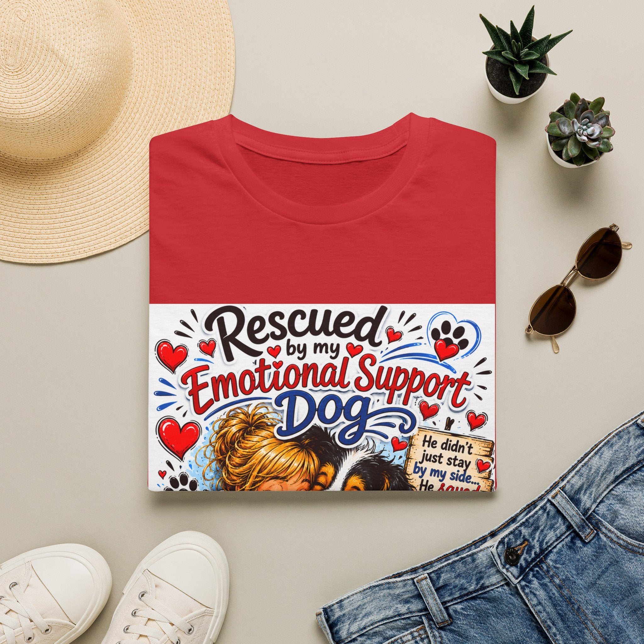 Emotional Support Dog T-Shirt — "Rescued by My Emotional Support Dog" Graphic Tee