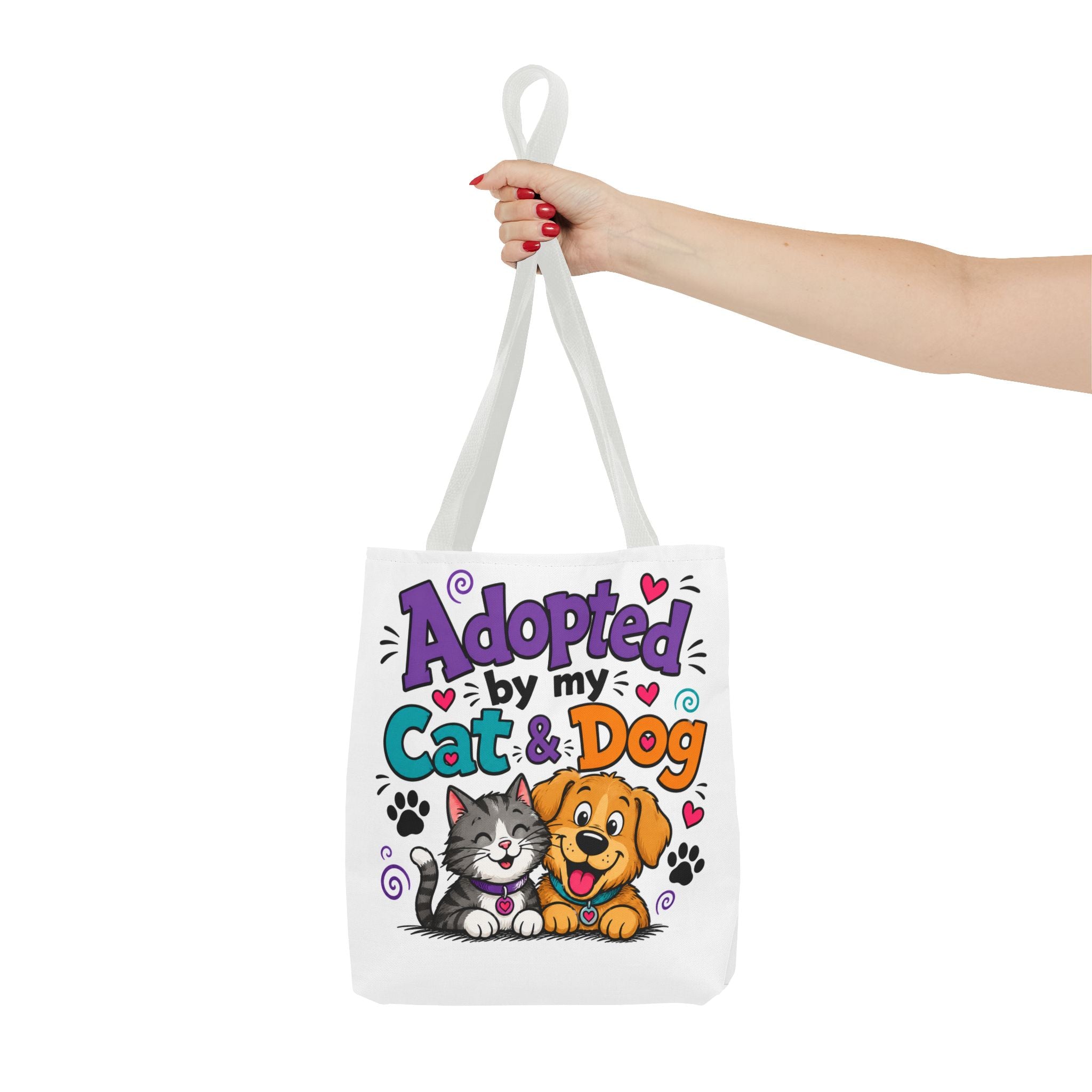 Adopted by My Cat & Dog Tote Bag — Cute Pet Rescue Reusable Shopper