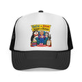 Trucker Hat — "Fat Cat and Kitcat Adopt a Human" Cute Rescue Pet Graphic