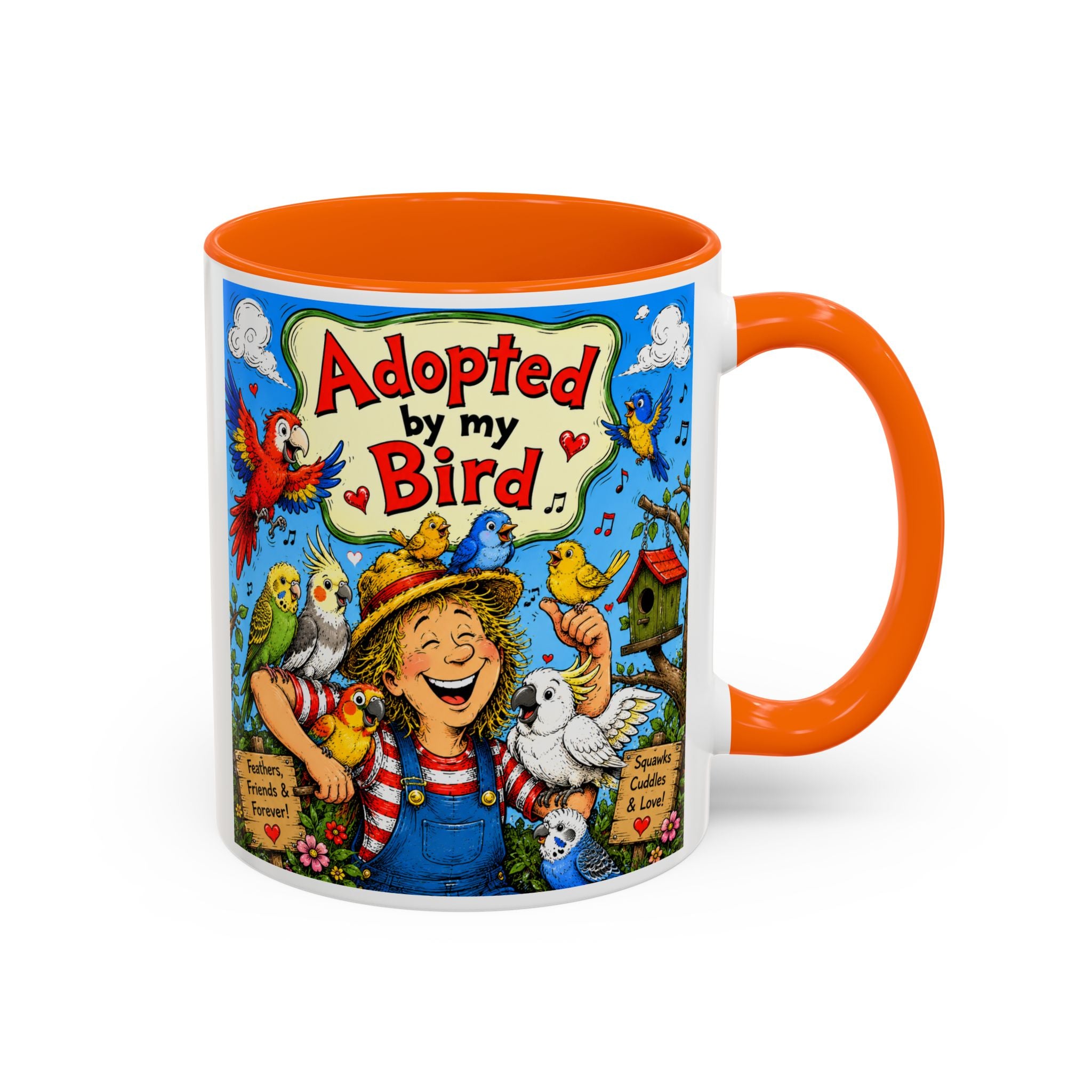 Adopted by My Bird Coffee Mug – Colorful Parrot & Bird Lover Accent Mug (11/15oz)