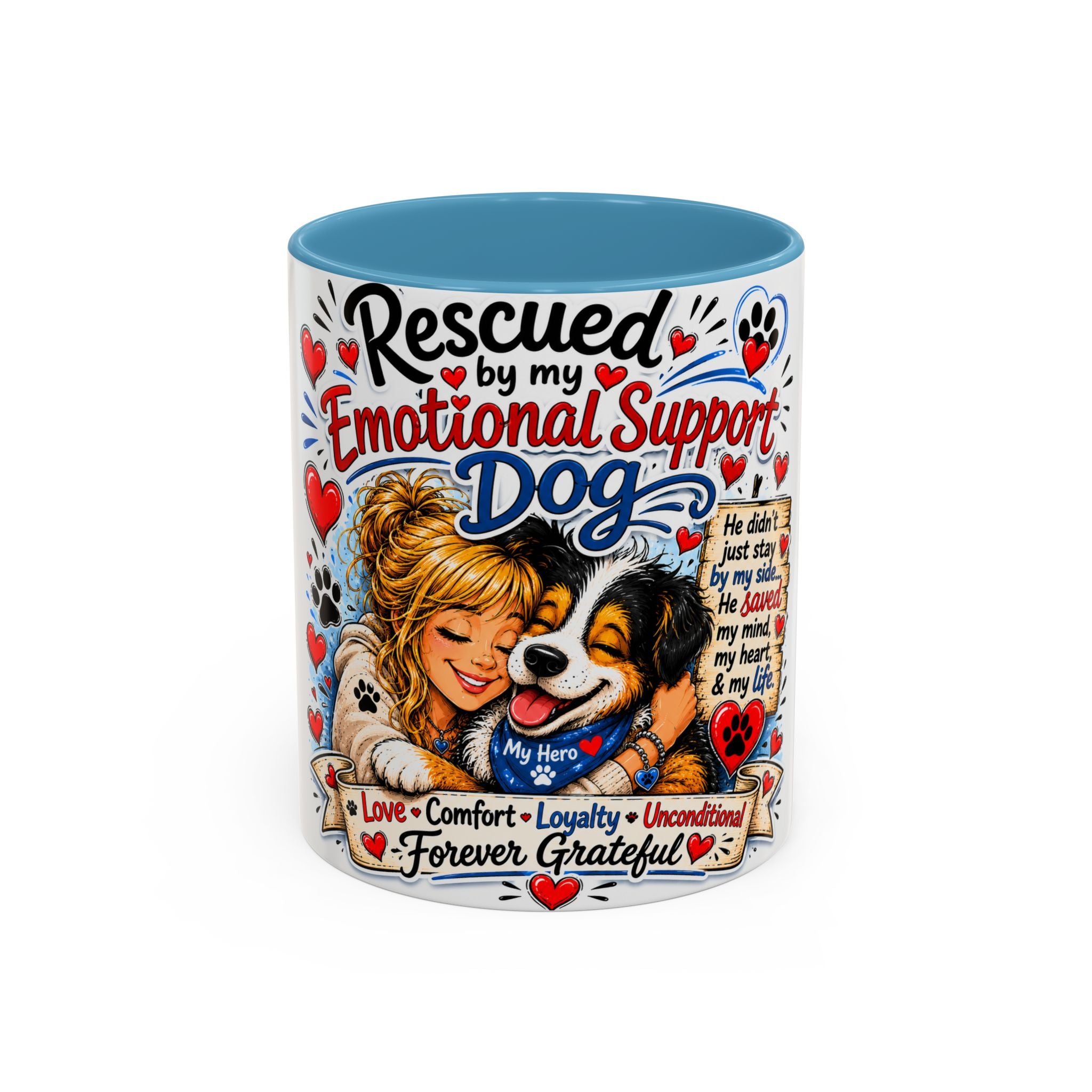 Rescued by My Emotional Support Dog Accent Coffee Mug – Appreciation Gift for Dog Lovers