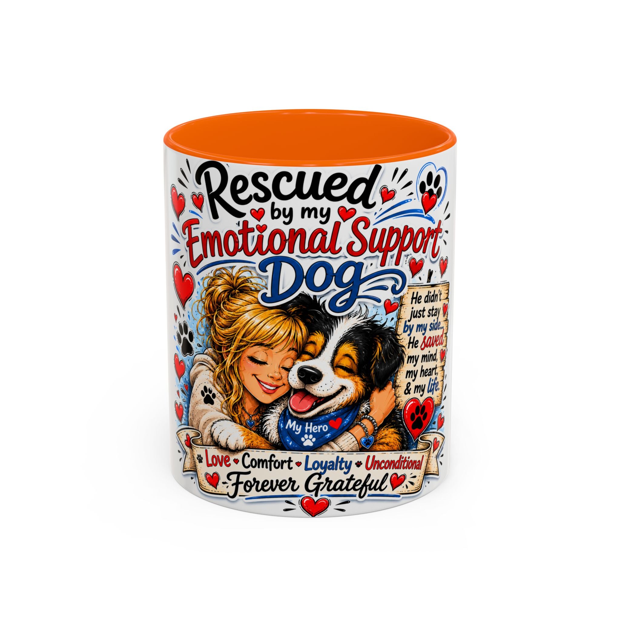 Rescued by My Emotional Support Dog Accent Coffee Mug – Appreciation Gift for Dog Lovers