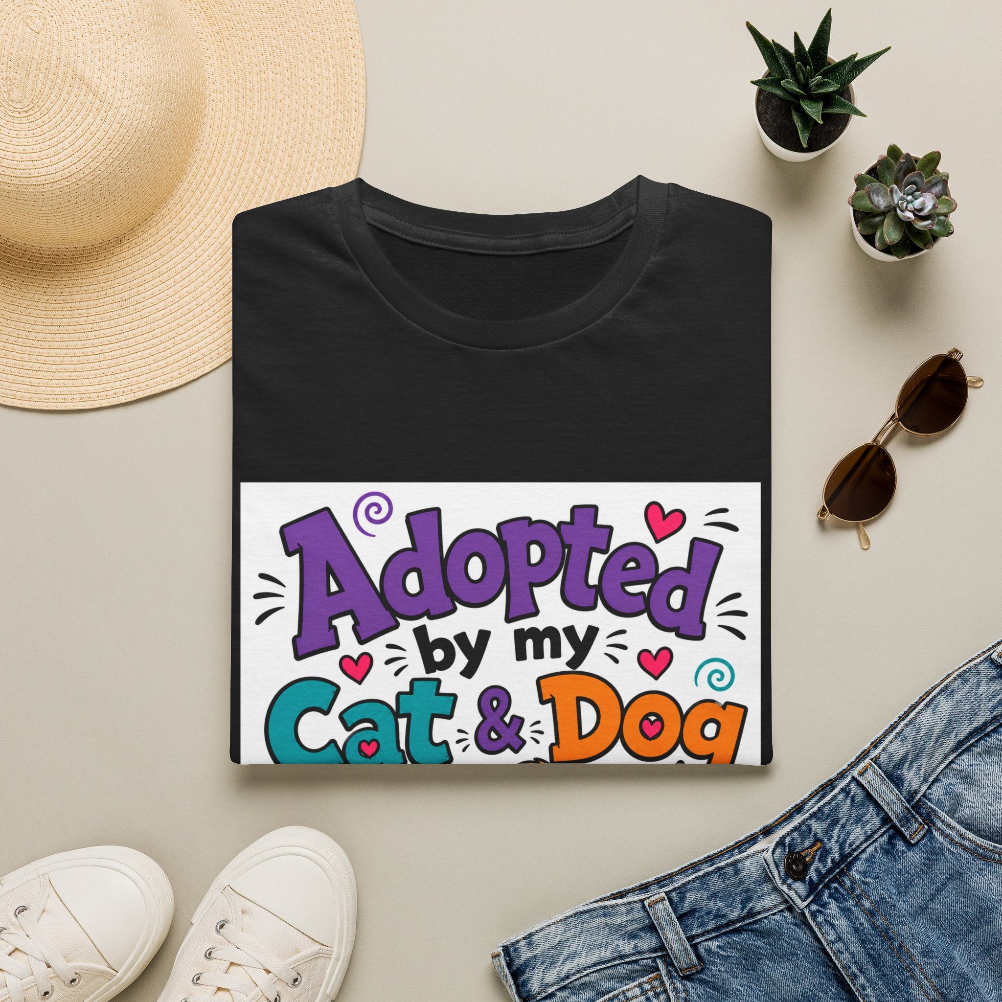 Adopted By My Cat & Dog T-Shirt — Cute Pet Rescue Tee for Animal Lovers