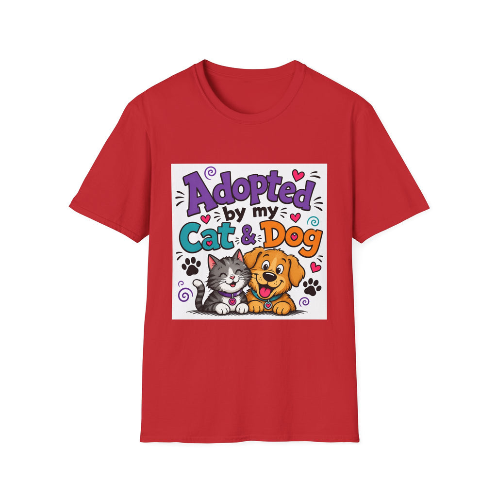 Adopted By My Cat & Dog T-Shirt — Cute Pet Rescue Tee for Animal Lovers