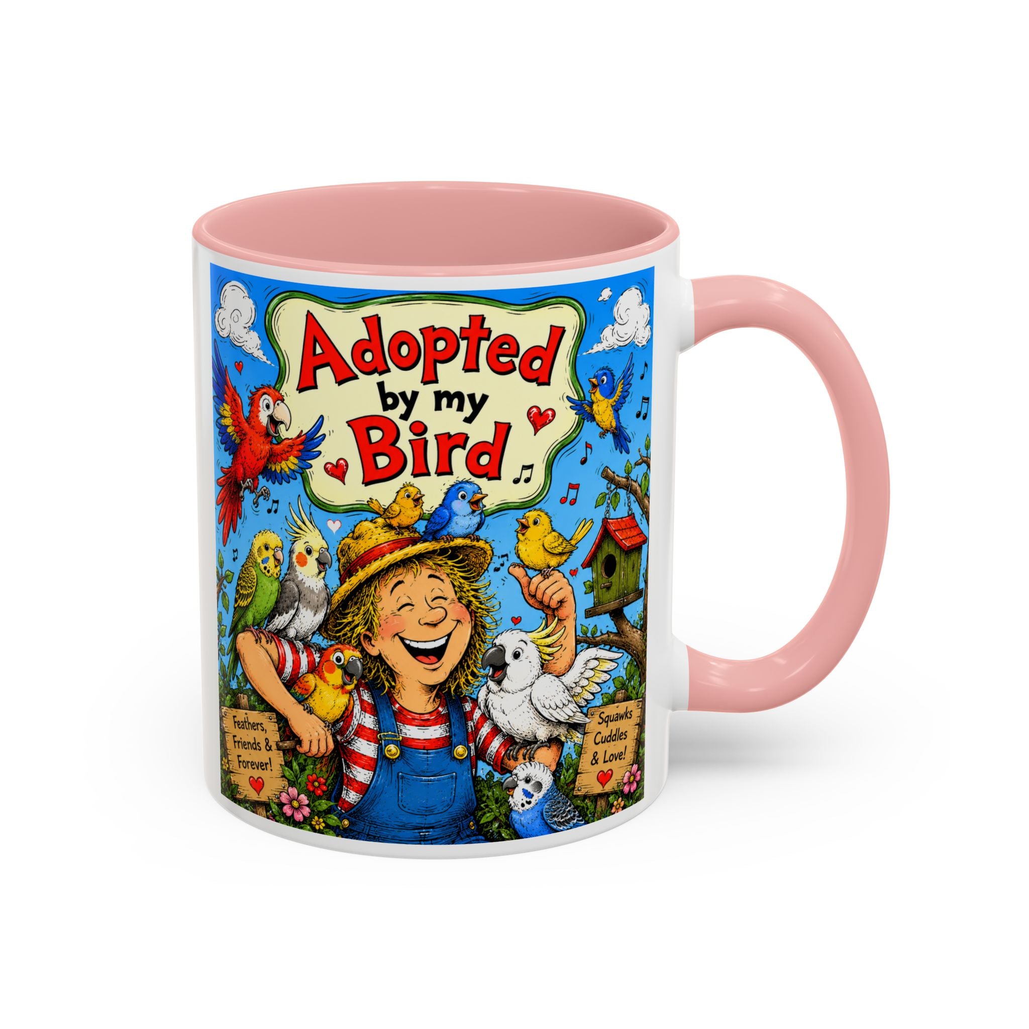 Adopted by My Bird Coffee Mug – Colorful Parrot & Bird Lover Accent Mug (11/15oz)