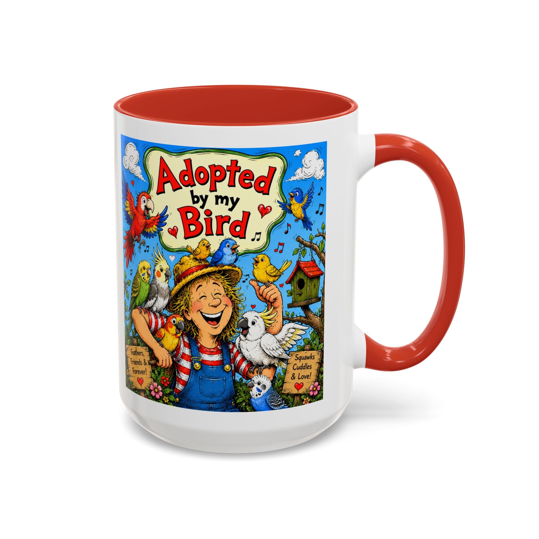 Adopted by My Bird Coffee Mug – Colorful Parrot & Bird Lover Accent Mug (11/15oz)
