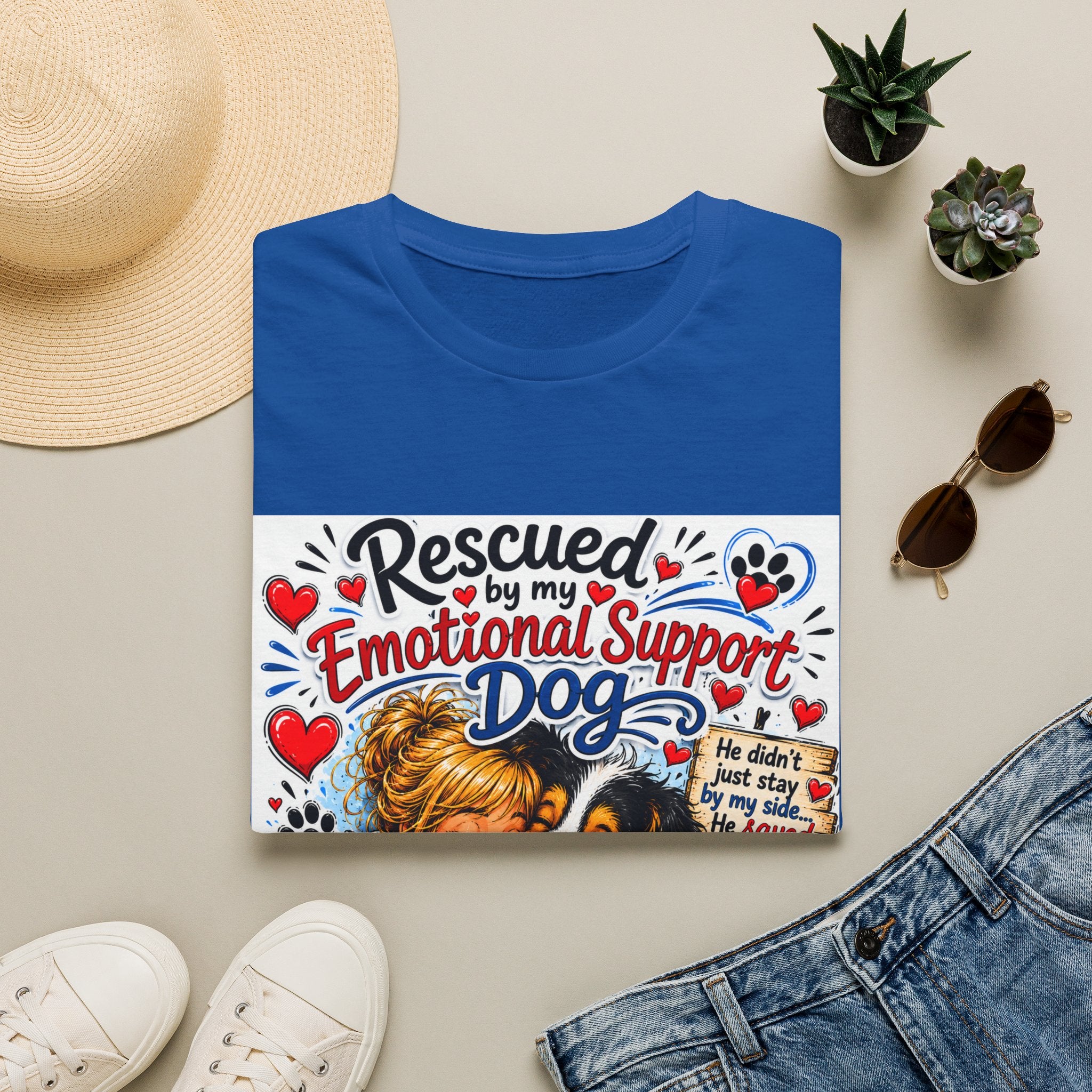 Emotional Support Dog T-Shirt — "Rescued by My Emotional Support Dog" Graphic Tee