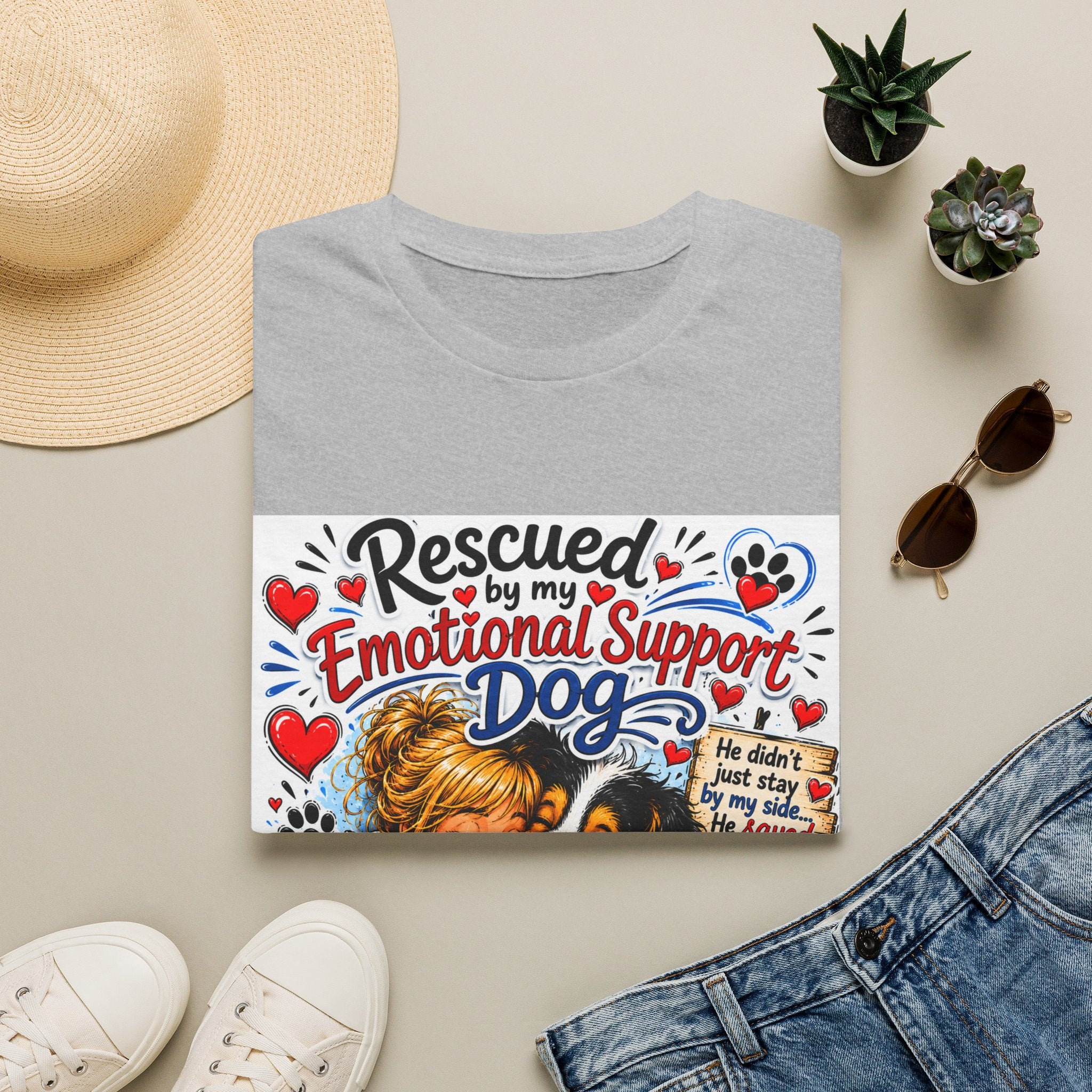 Emotional Support Dog T-Shirt — "Rescued by My Emotional Support Dog" Graphic Tee