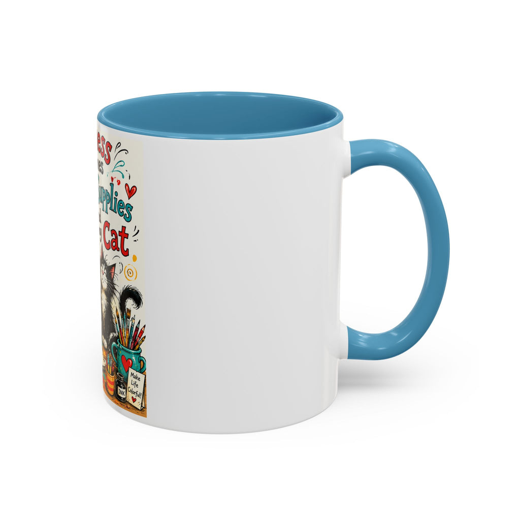 Art Supplies & My Cat Coffee Mug — "Happiness Comes From Art Supplies and My Cat" Accent Mug