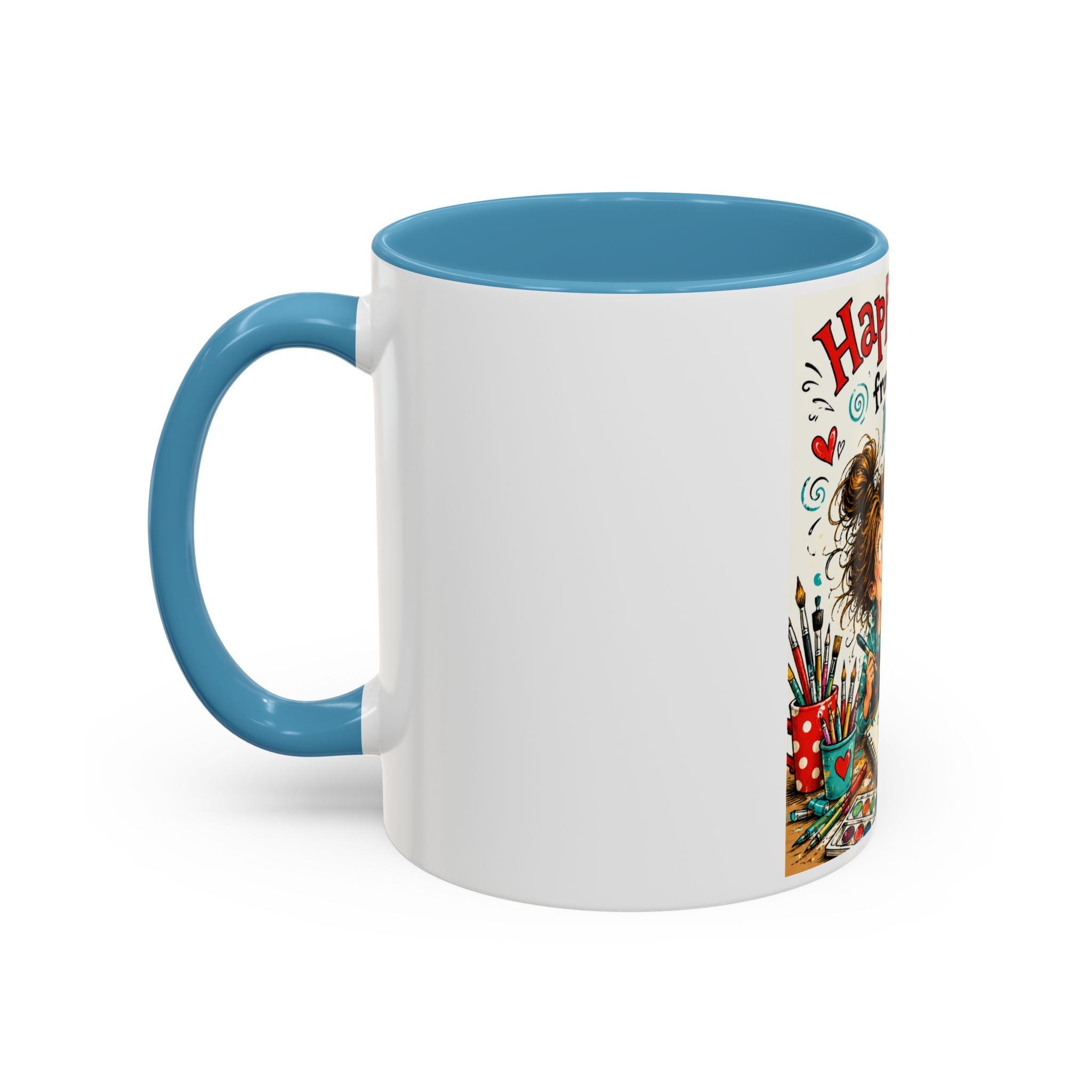Art Supplies & My Cat Coffee Mug — "Happiness Comes From Art Supplies and My Cat" Accent Mug