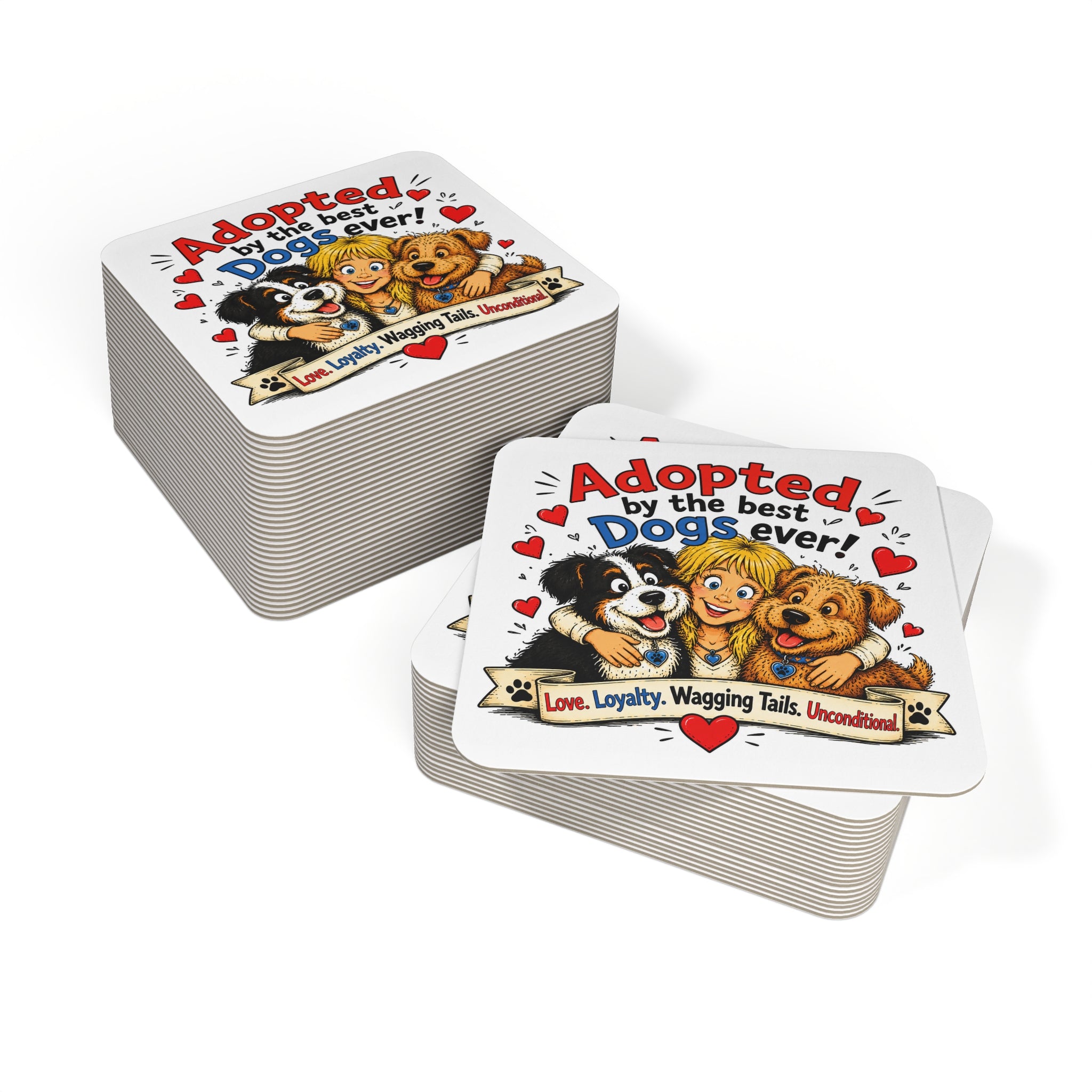 Adopted by the Best Dogs Ever Coasters — Cute Rescue Dog Drink Coasters (Pack of 50/100)