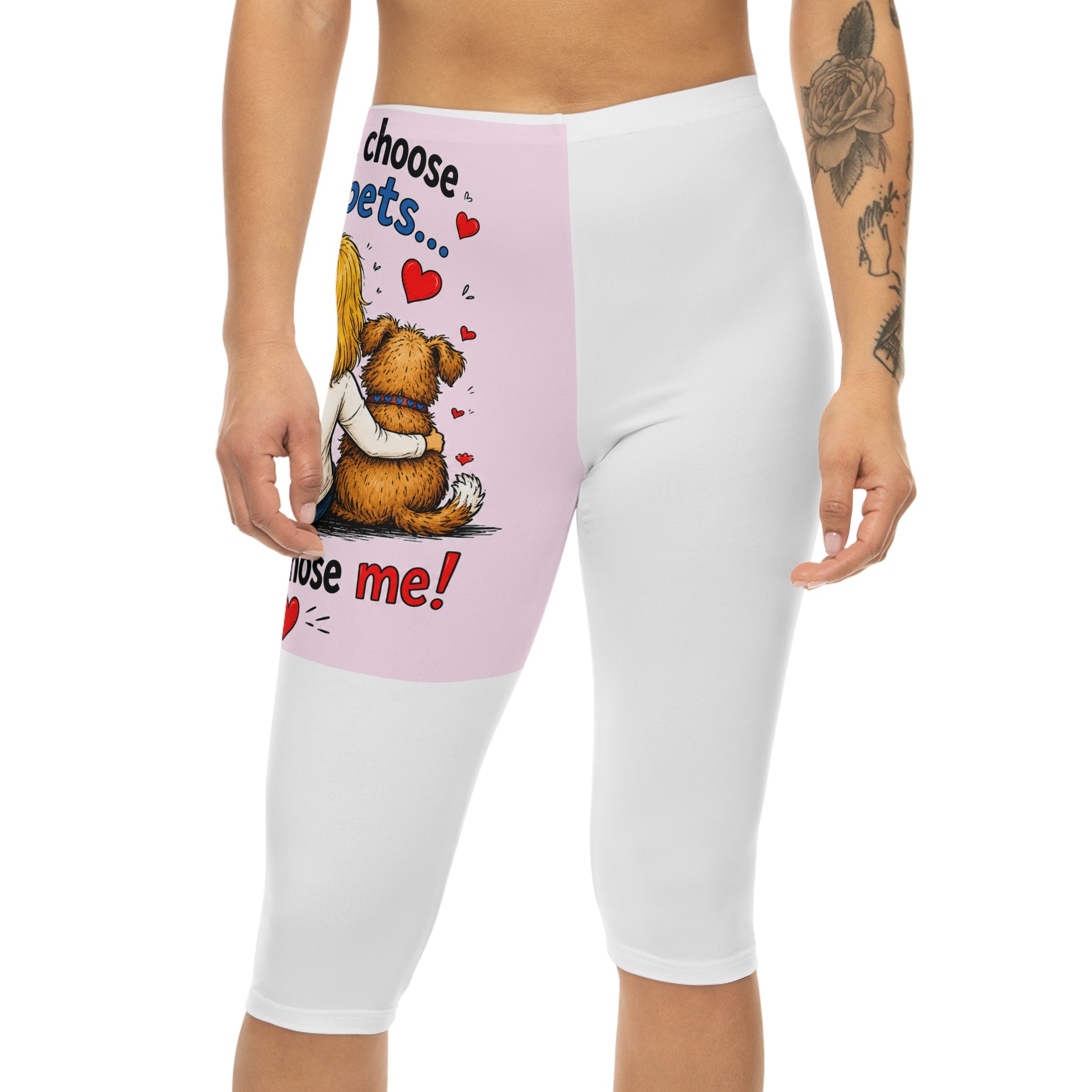 Pet Lover Capri Leggings — "I Didn’t Choose the Pets, They Chose Me" Cute Dog Graphic