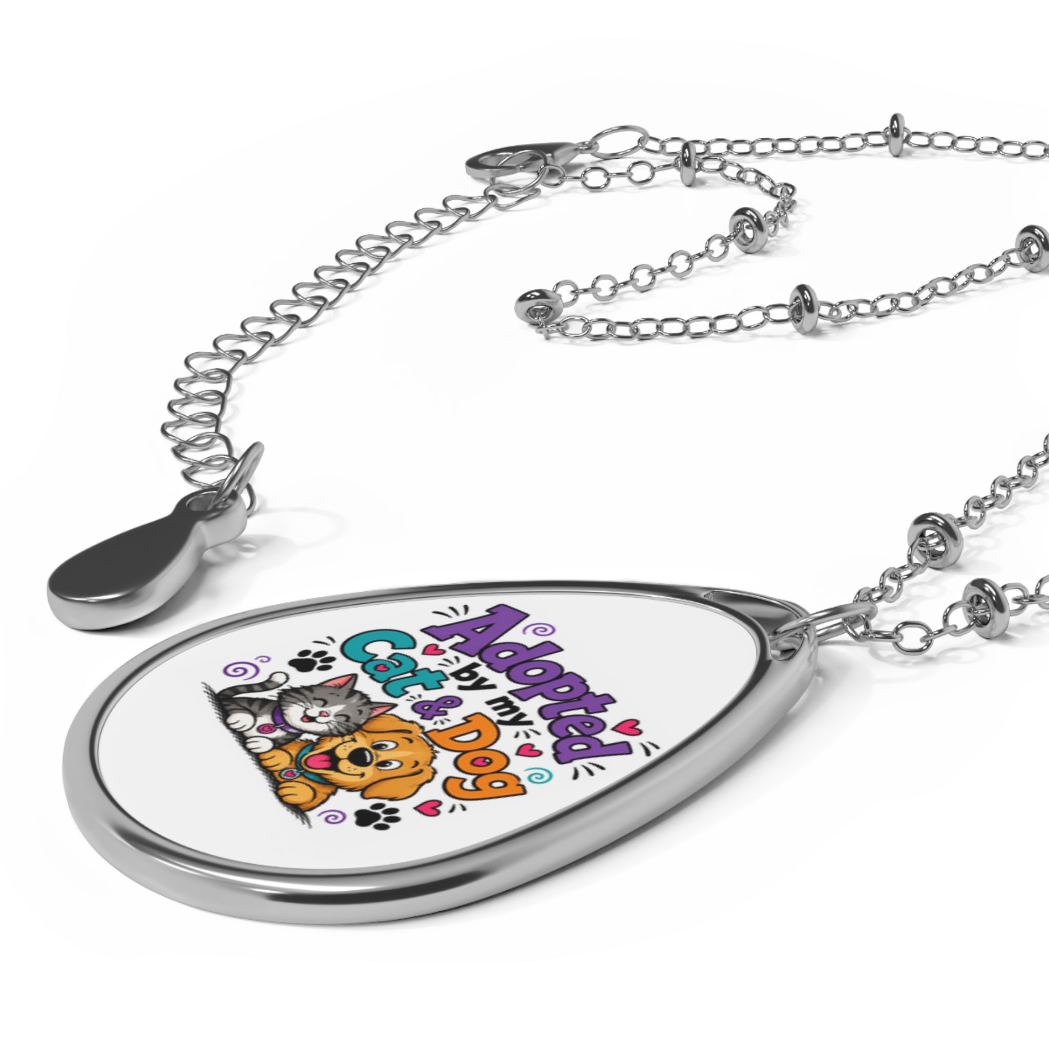 Adopted by My Cat & Dog Oval Necklace — Pet Rescue Pendant