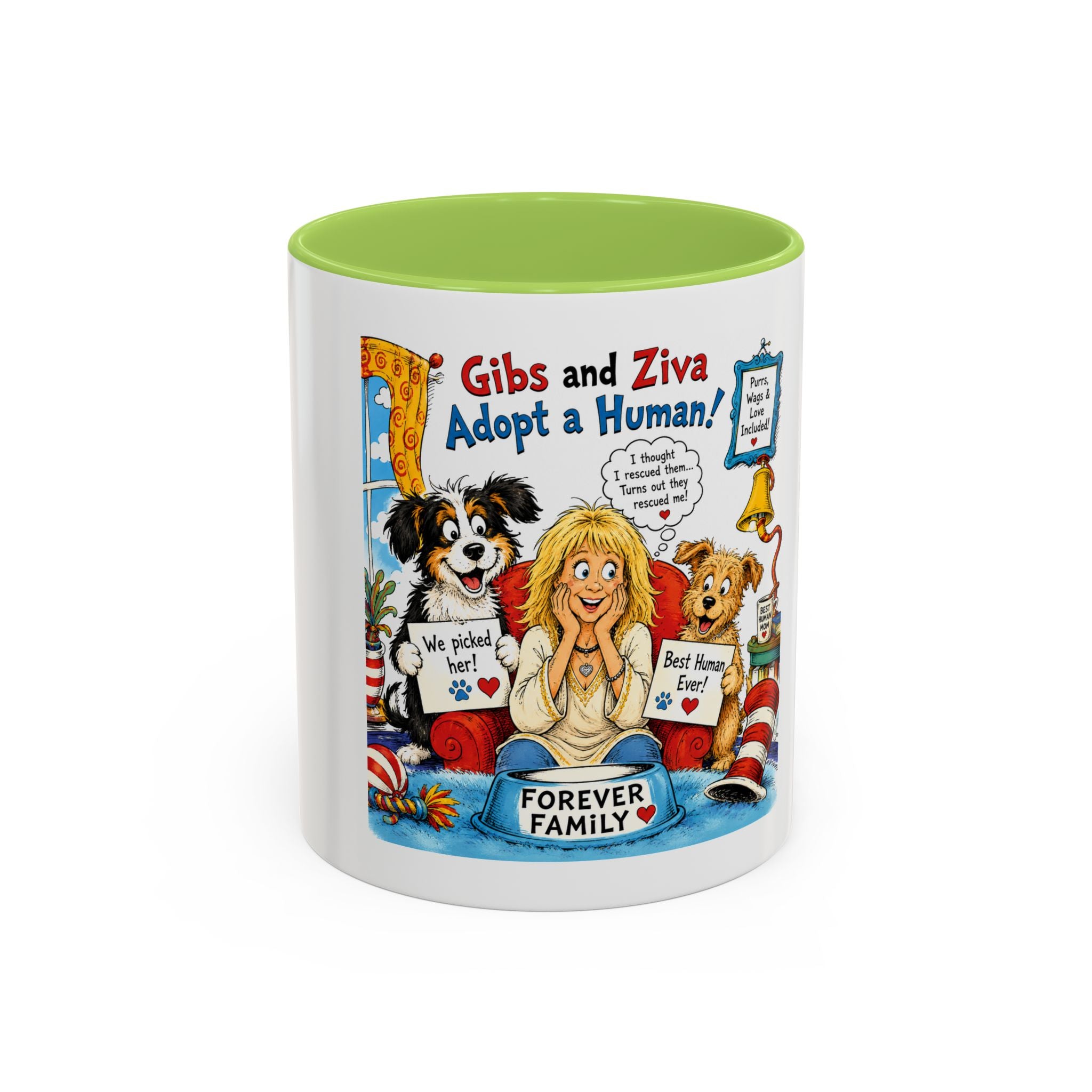 Adopt a Human Coffee Mug - 'Gibs and Ziva Adopt a Human' Cute Pet Rescue Design (11/15oz)