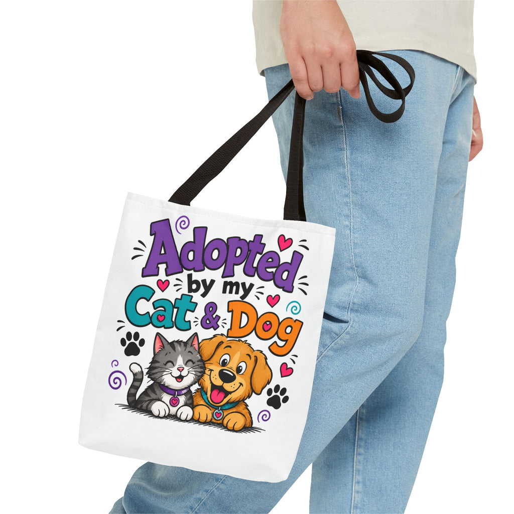 Adopted by My Cat & Dog Tote Bag — Cute Pet Rescue Reusable Shopper