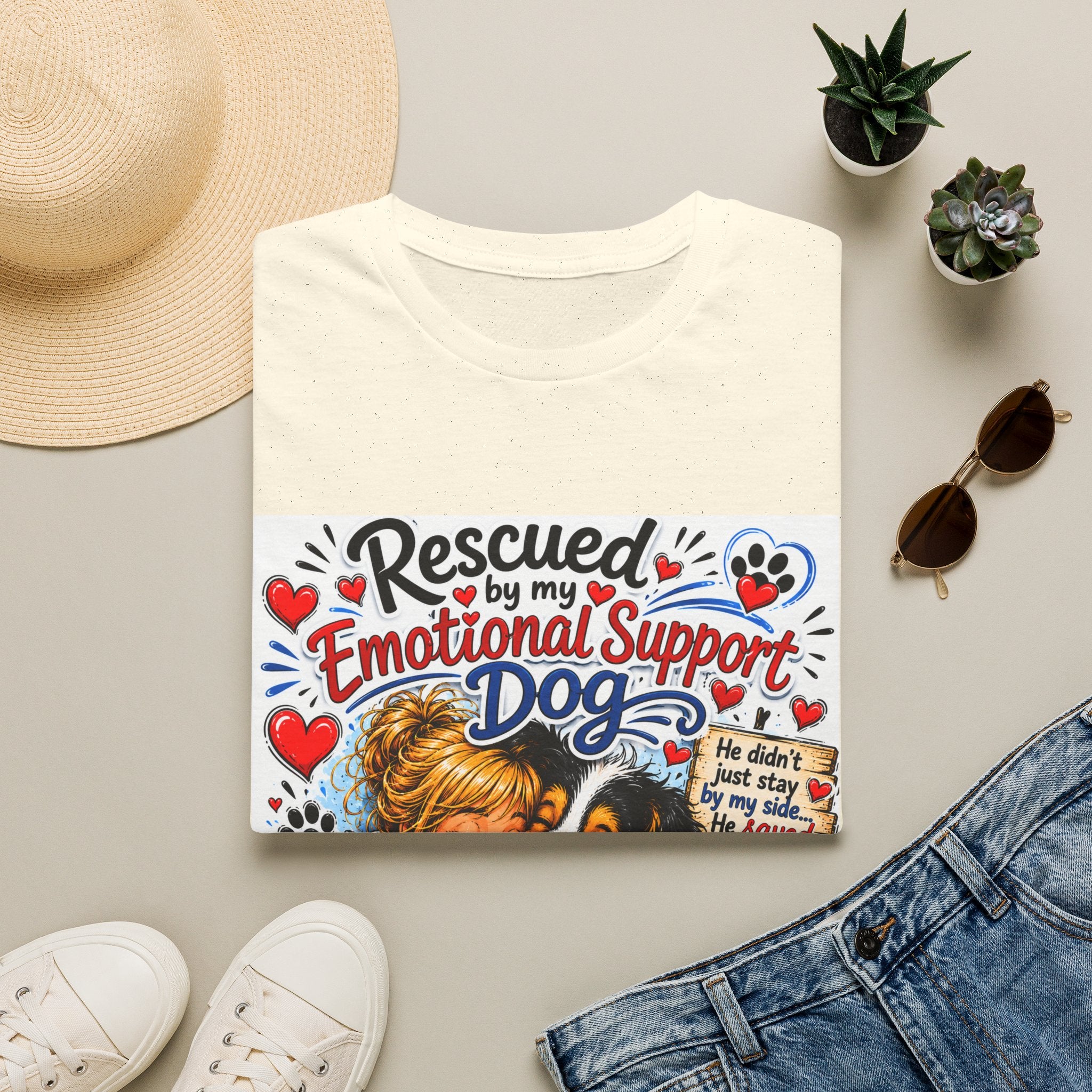 Emotional Support Dog T-Shirt — "Rescued by My Emotional Support Dog" Graphic Tee