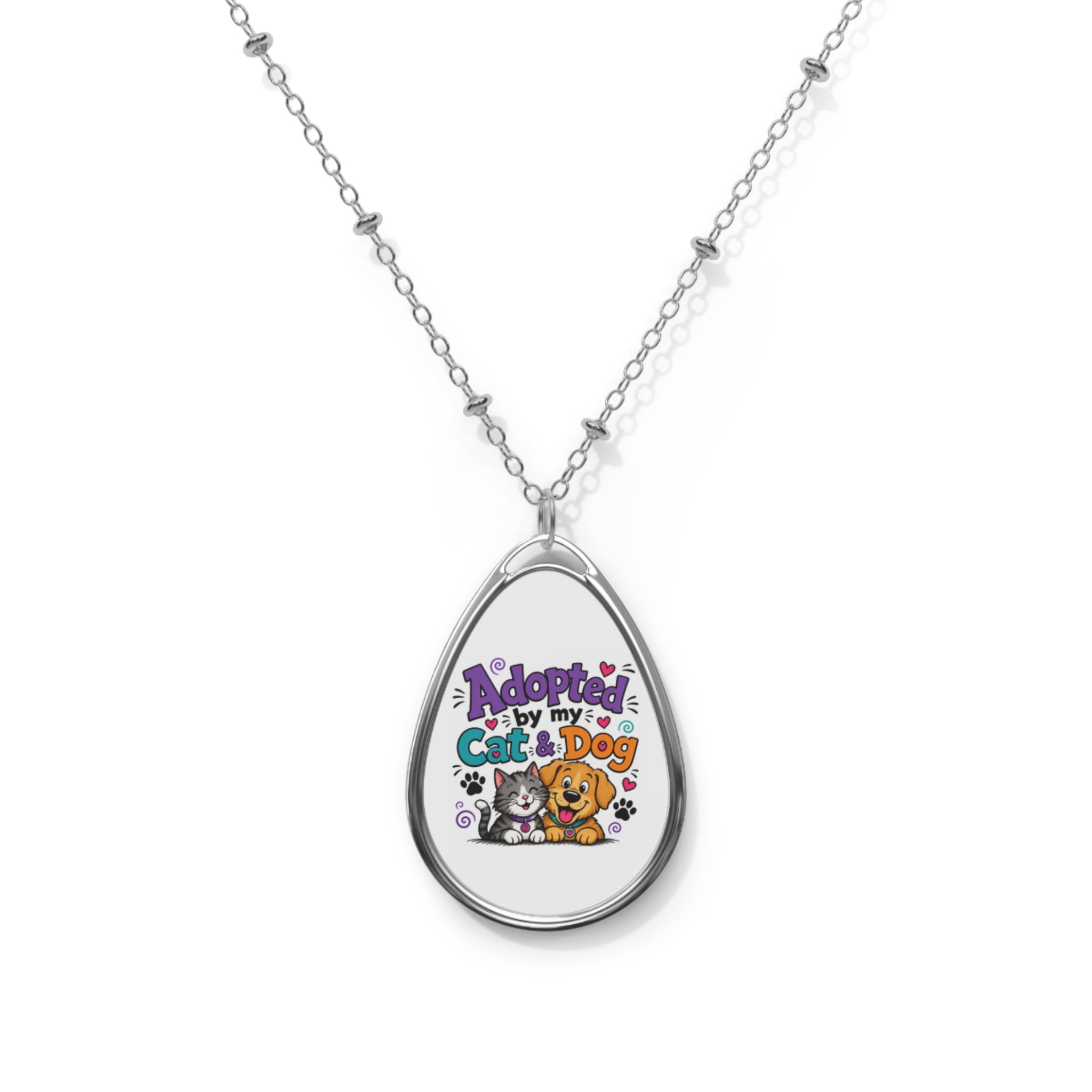 Adopted by My Cat & Dog Oval Necklace — Pet Rescue Pendant