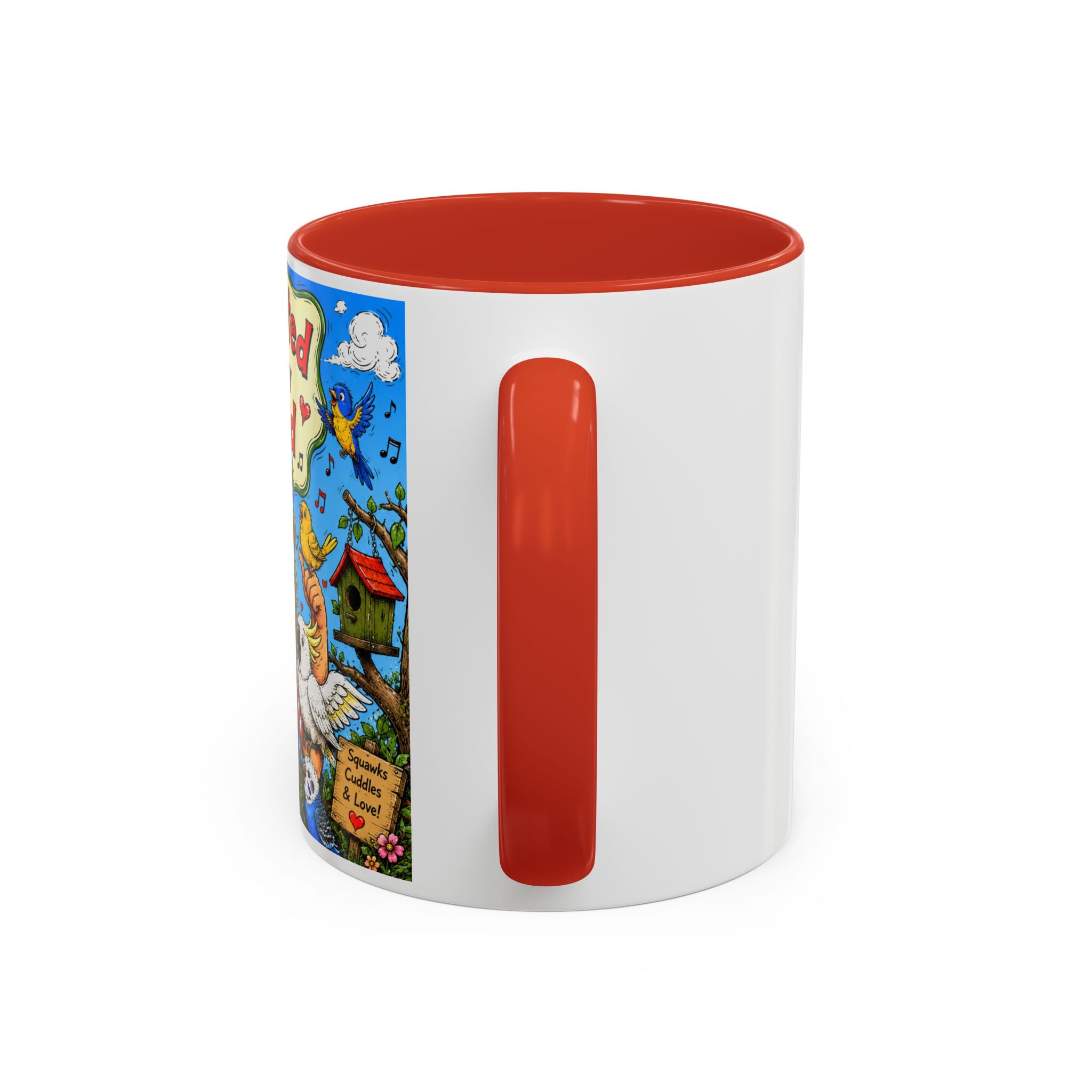 Adopted by My Bird Coffee Mug – Colorful Parrot & Bird Lover Accent Mug (11/15oz)