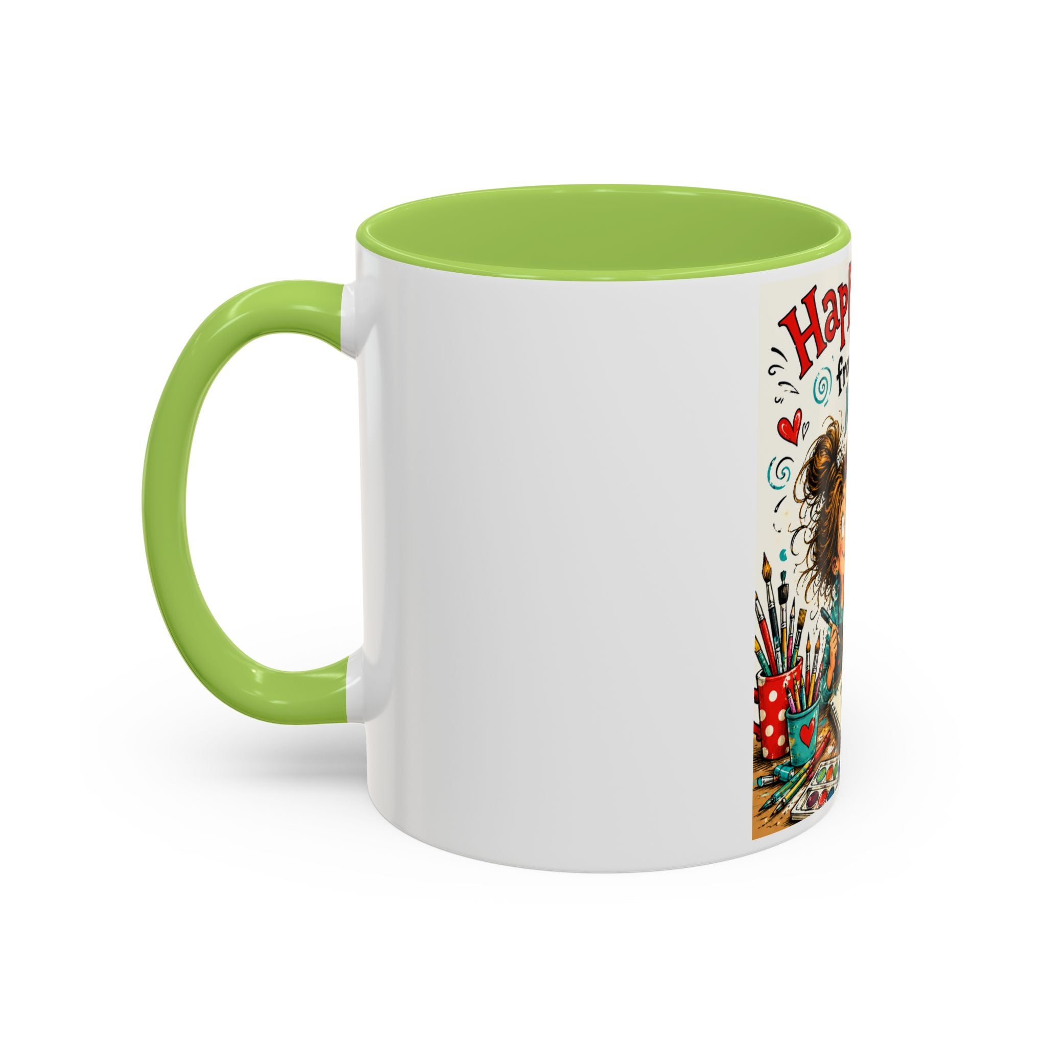 Art Supplies & My Cat Coffee Mug — "Happiness Comes From Art Supplies and My Cat" Accent Mug