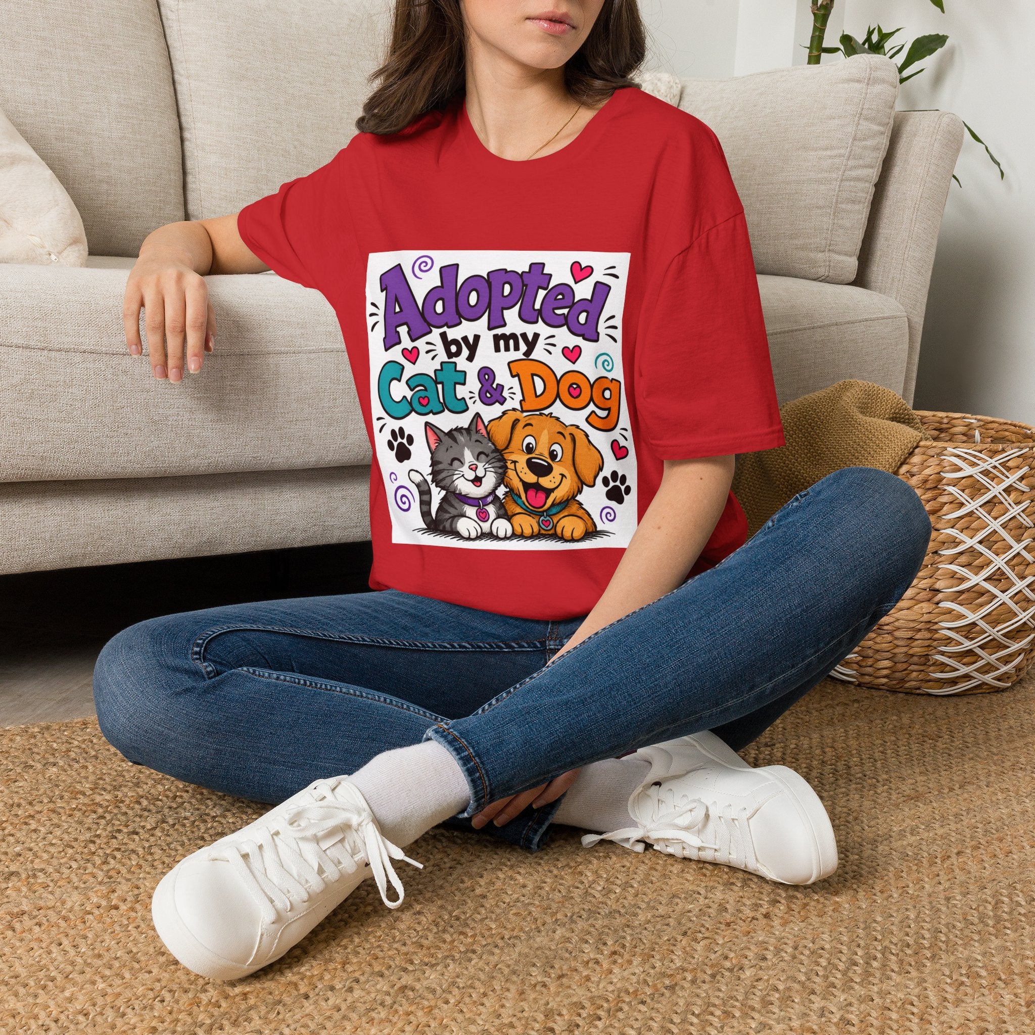 Adopted By My Cat & Dog T-Shirt — Cute Pet Rescue Tee for Animal Lovers