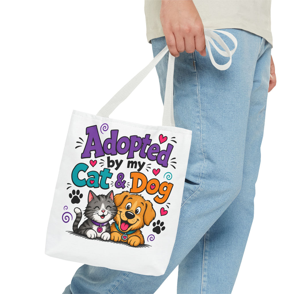 Adopted by My Cat & Dog Tote Bag — Cute Pet Rescue Reusable Shopper